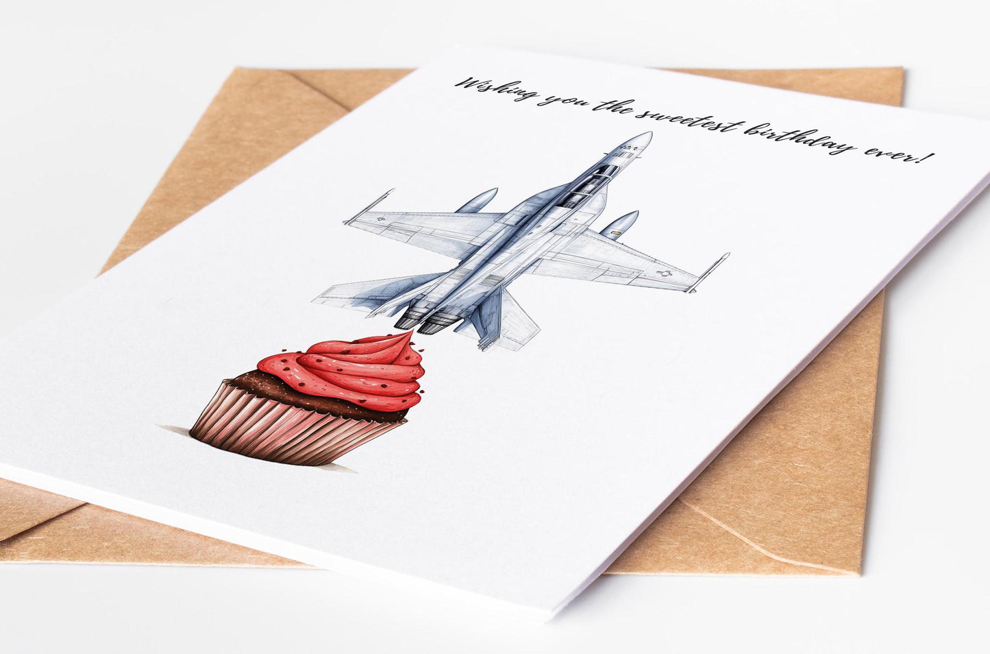 Fighter Jet folk-art greeting card, blank inside