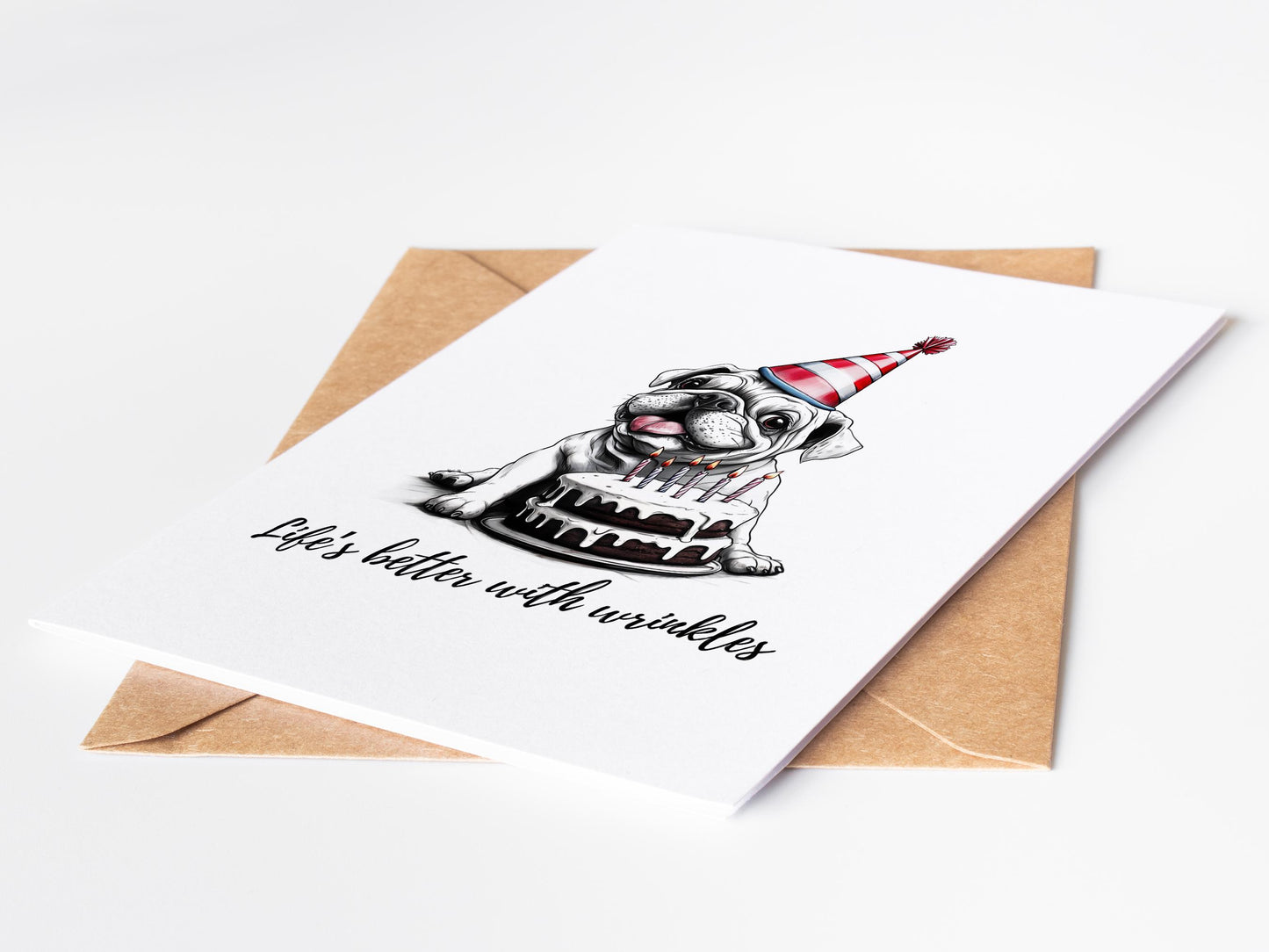 Bulldog folk-art greeting card, blank inside