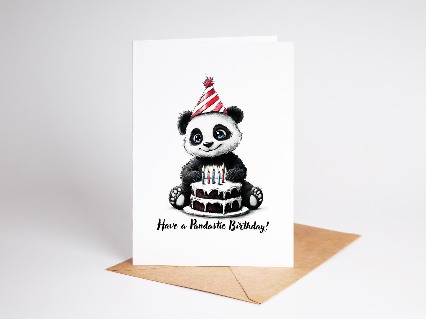 Panda folk-art greeting card, blank inside