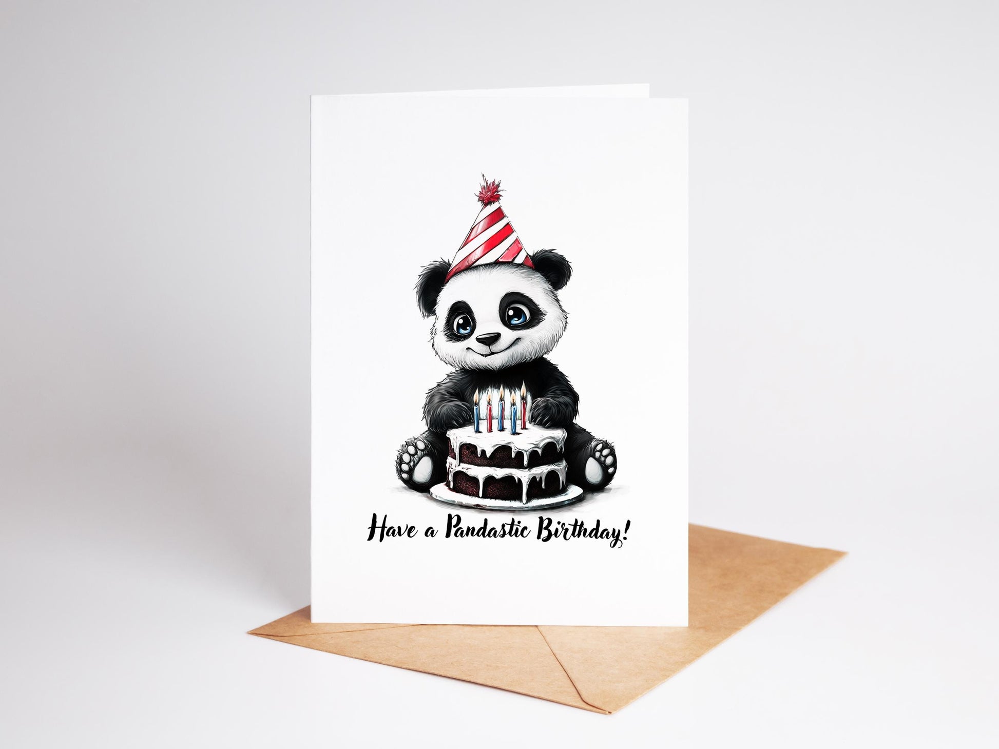 Panda folk-art greeting card, blank inside