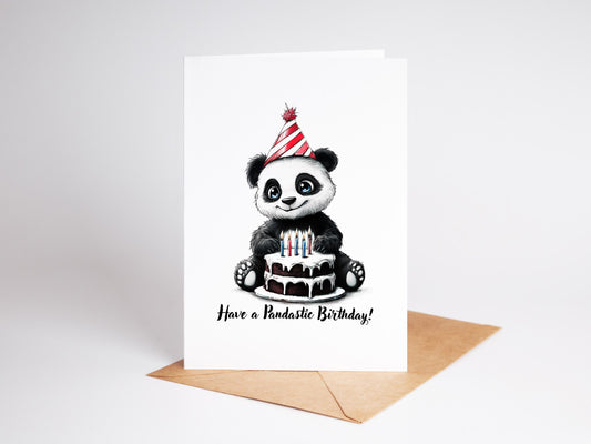 Panda folk-art greeting card, blank inside