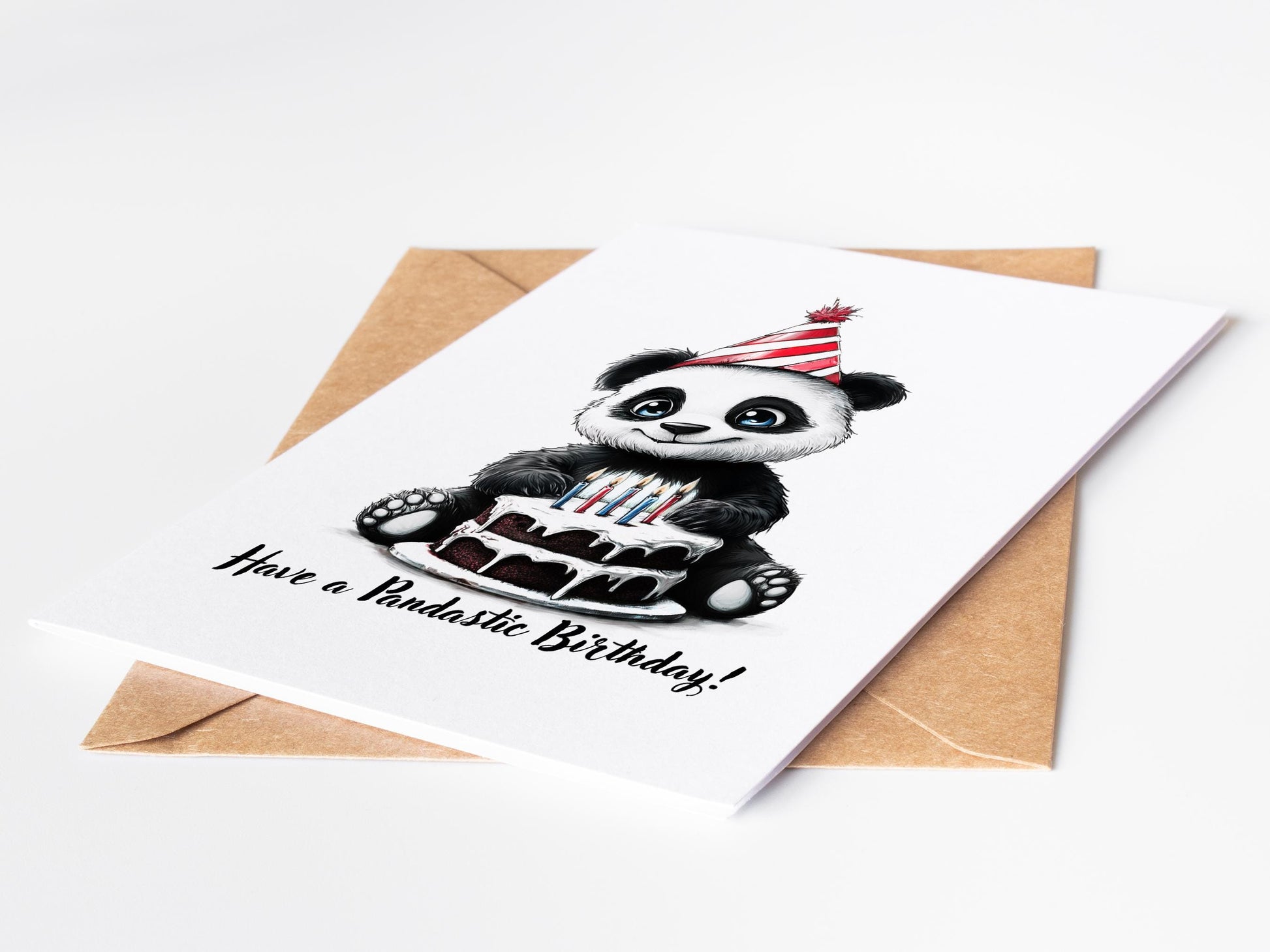 Panda folk-art greeting card, blank inside