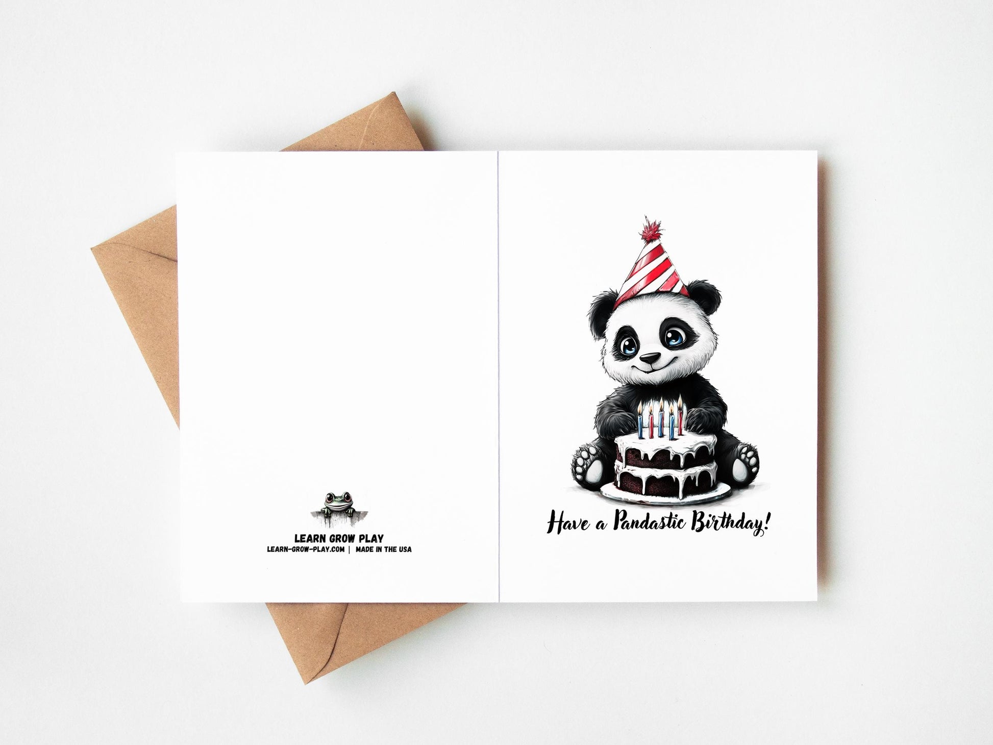 Panda folk-art greeting card, blank inside