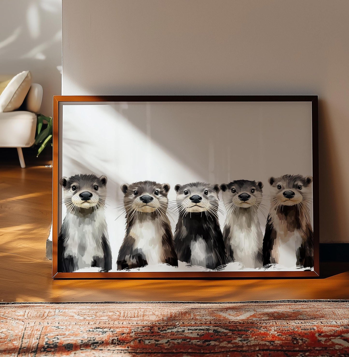 Otter folk-art art print, blank inside