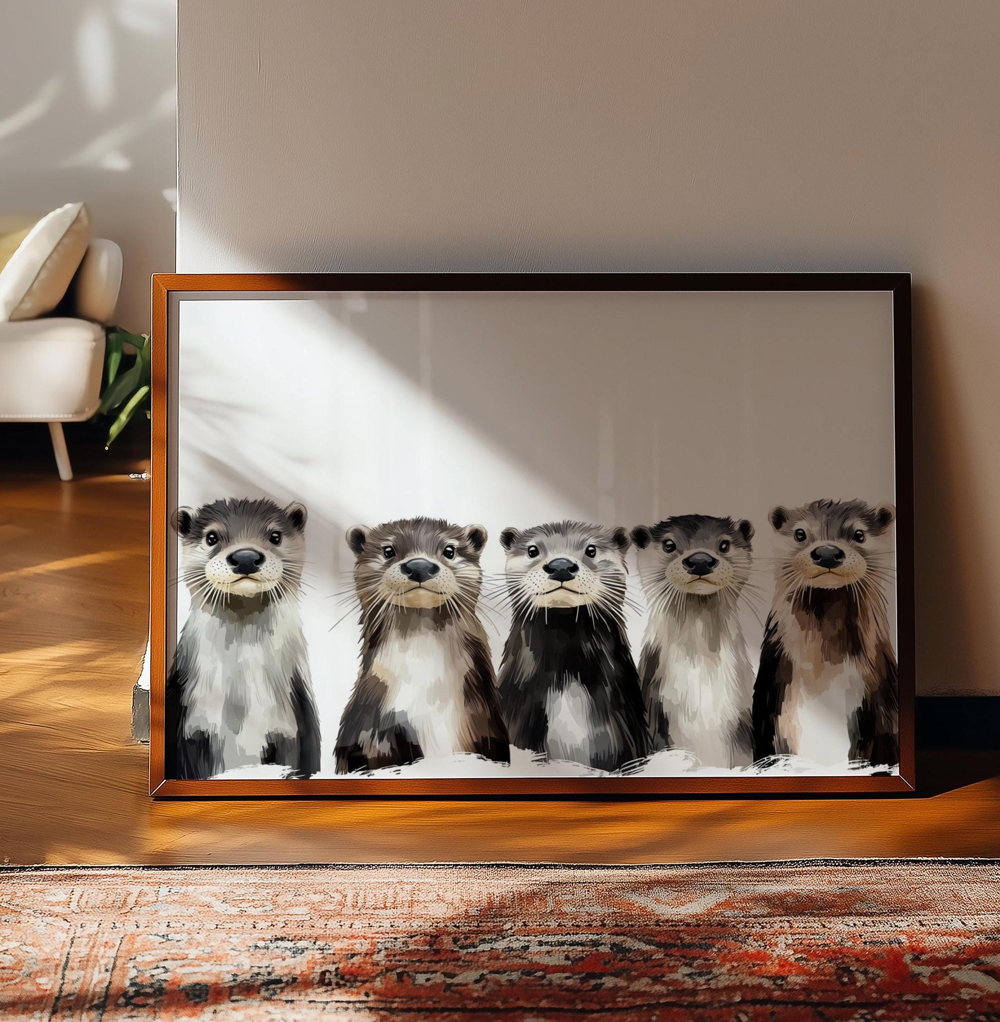 Otter folk-art art print, blank inside