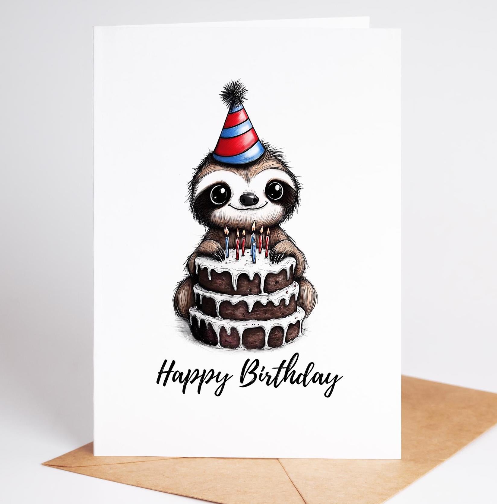 Sloth folk-art greeting card, blank inside