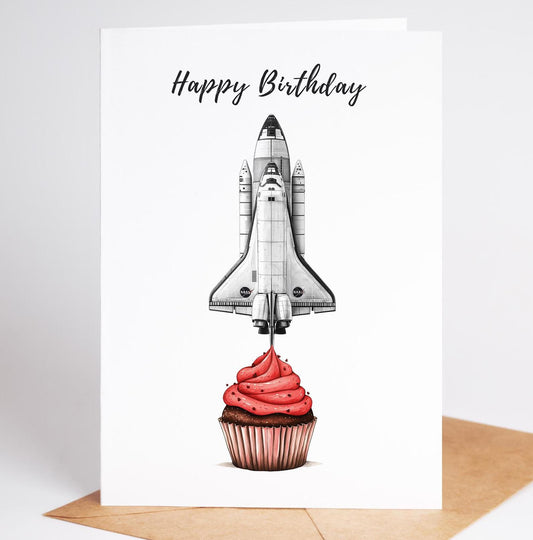 NASA Space Shuttle folk-art greeting card, blank inside