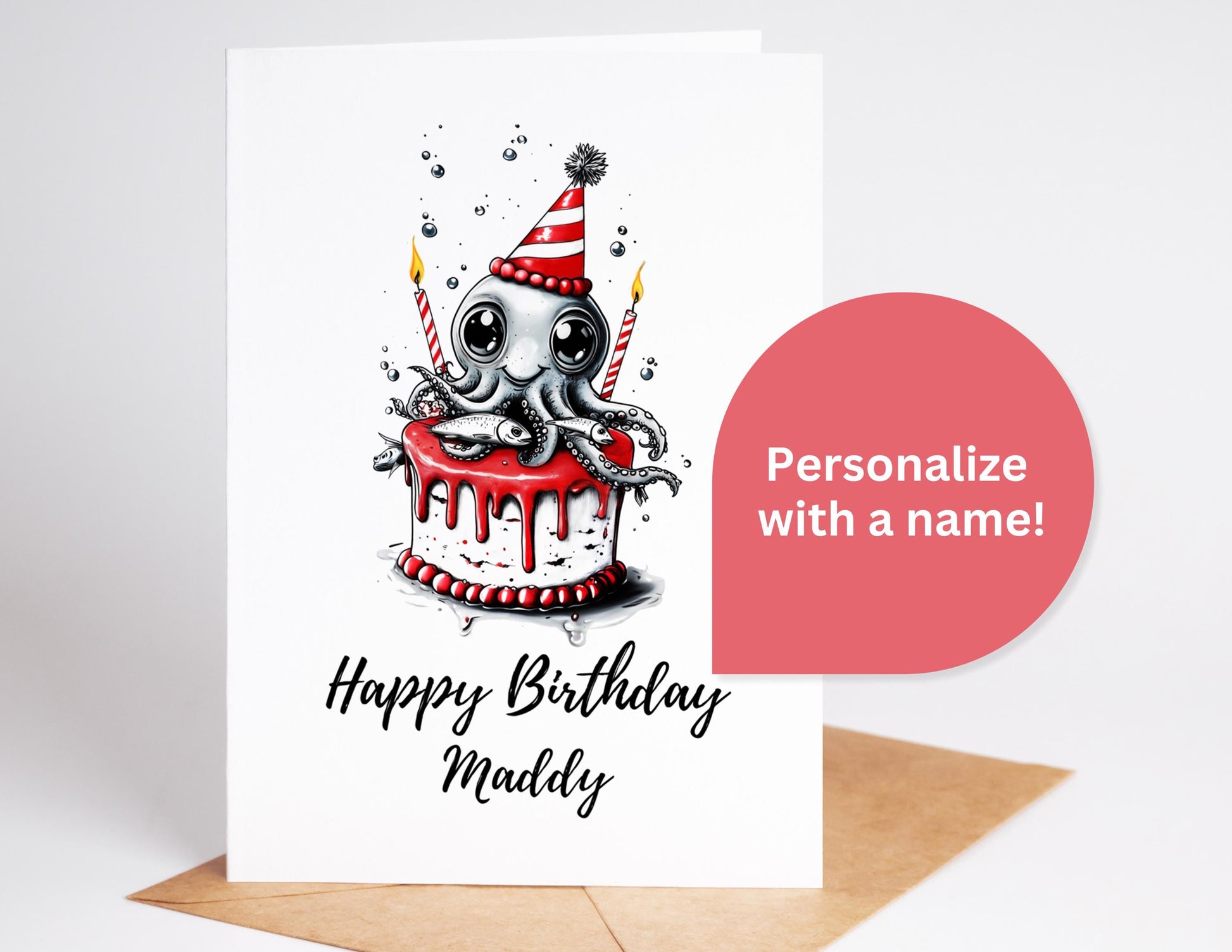 Octopus folk-art greeting card, blank inside