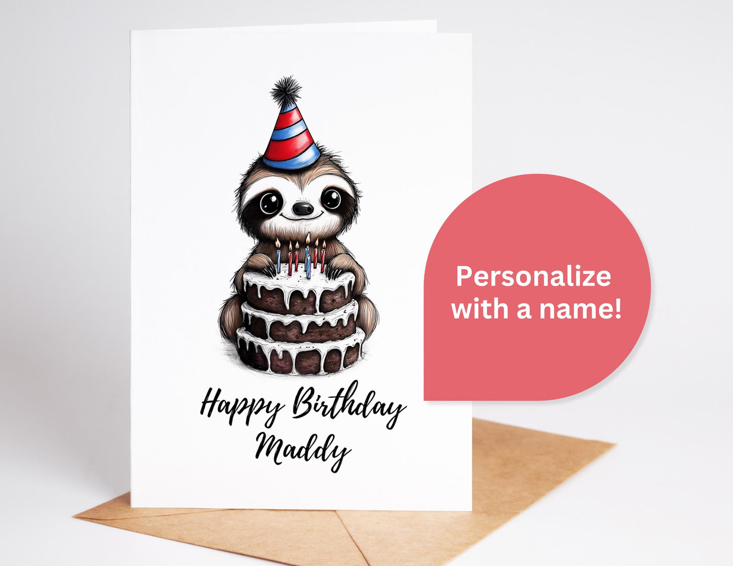 Sloth folk-art greeting card, blank inside