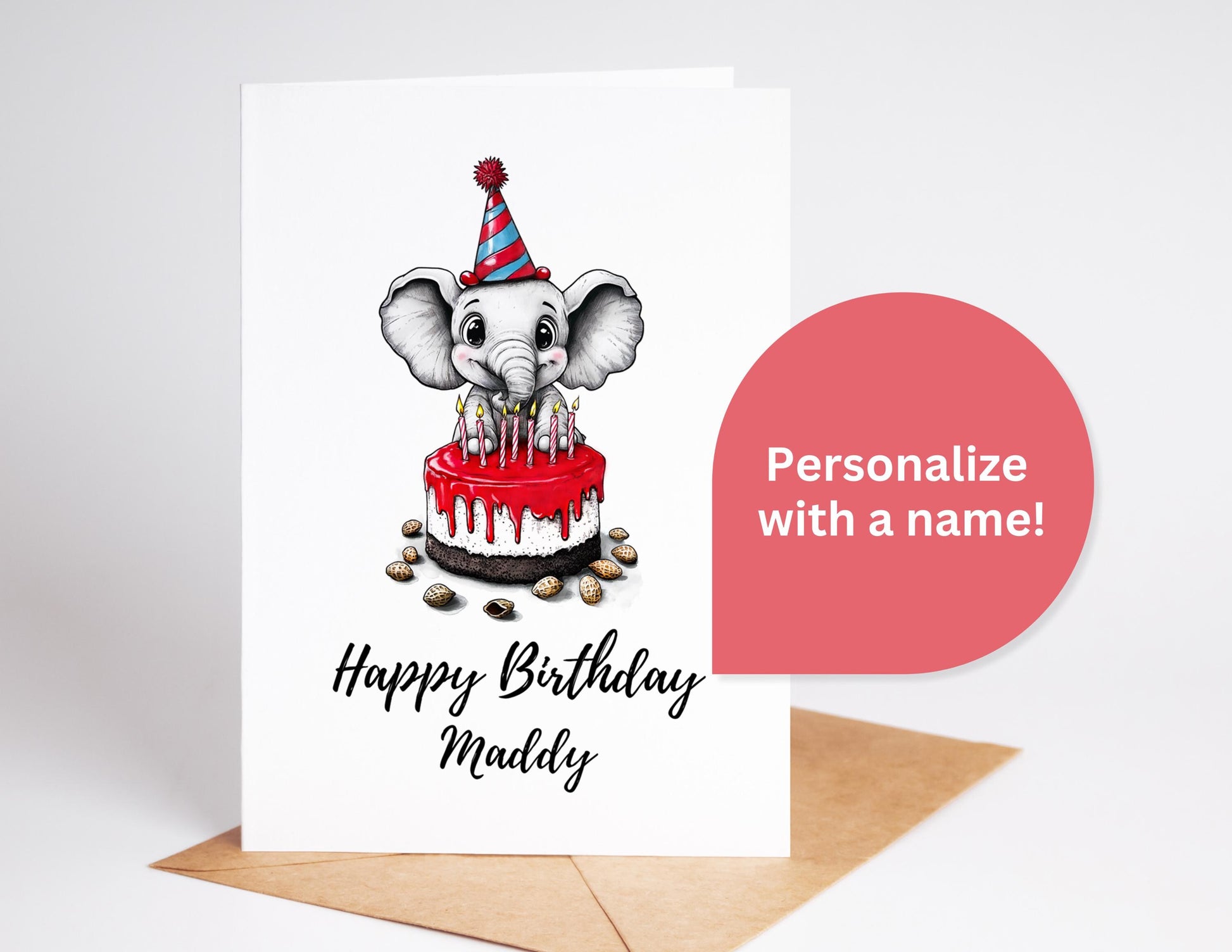 Elephant folk-art greeting card, blank inside
