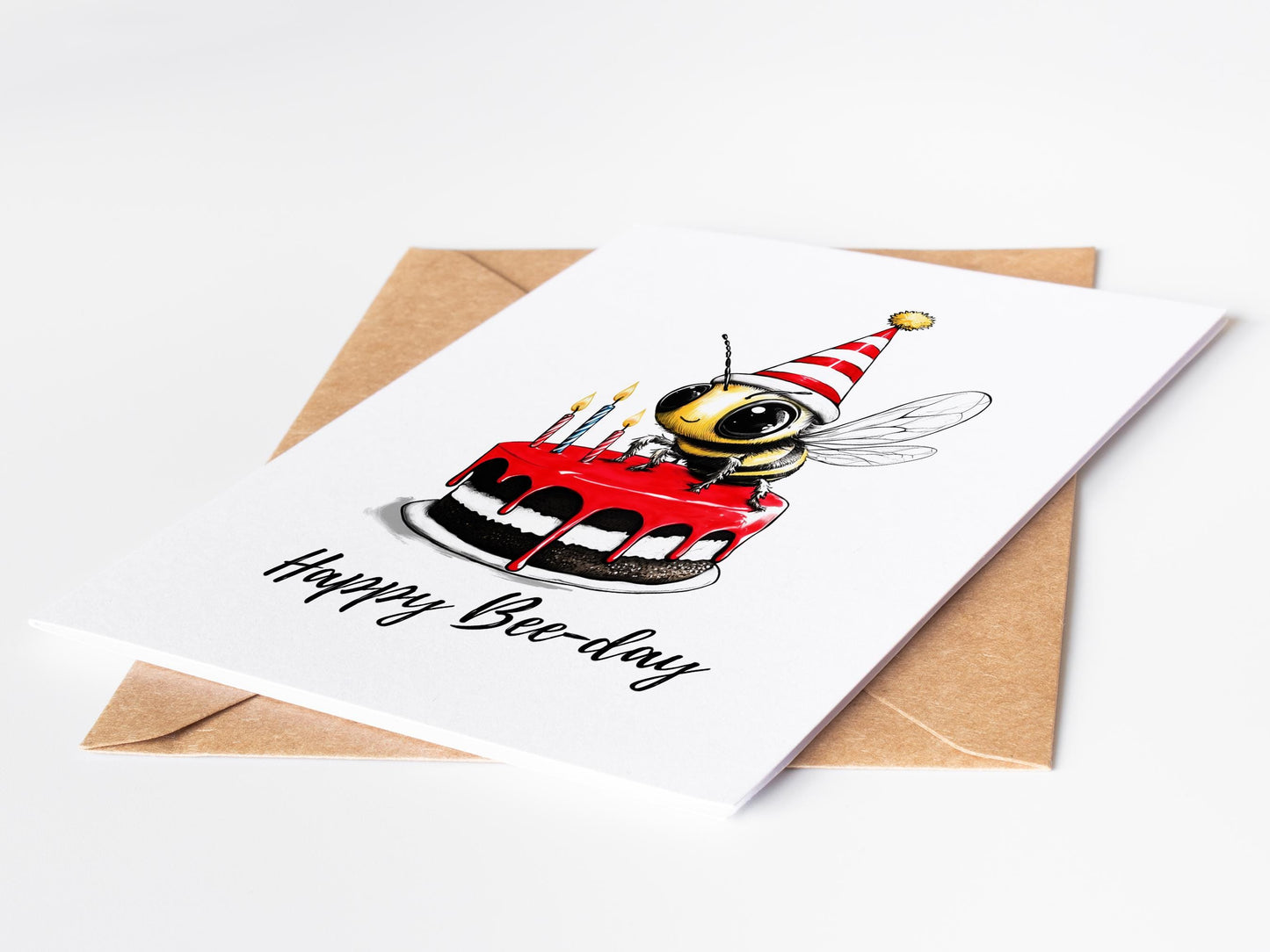 Happy Bee folk-art greeting card, blank inside