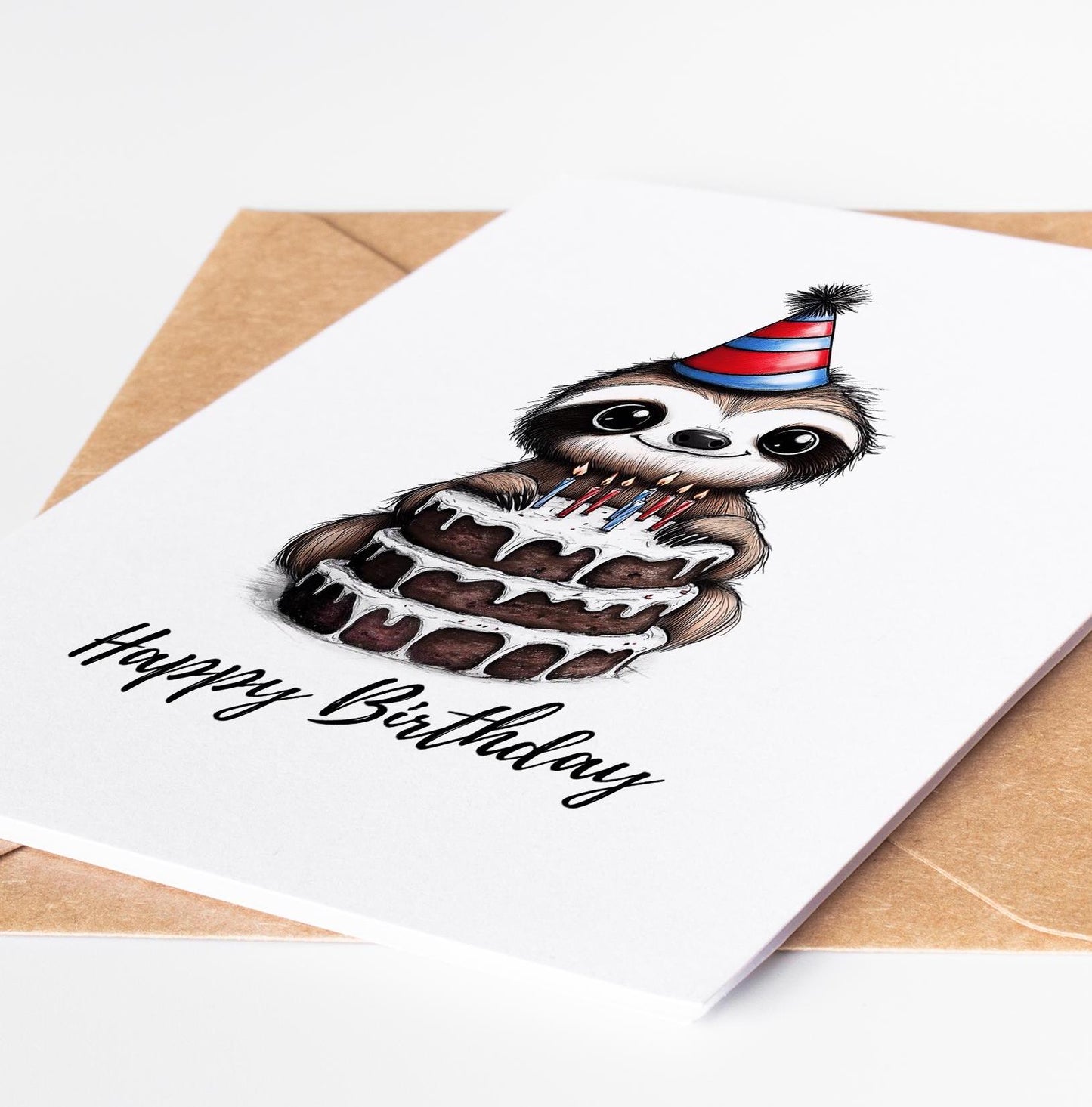 Sloth folk-art greeting card, blank inside