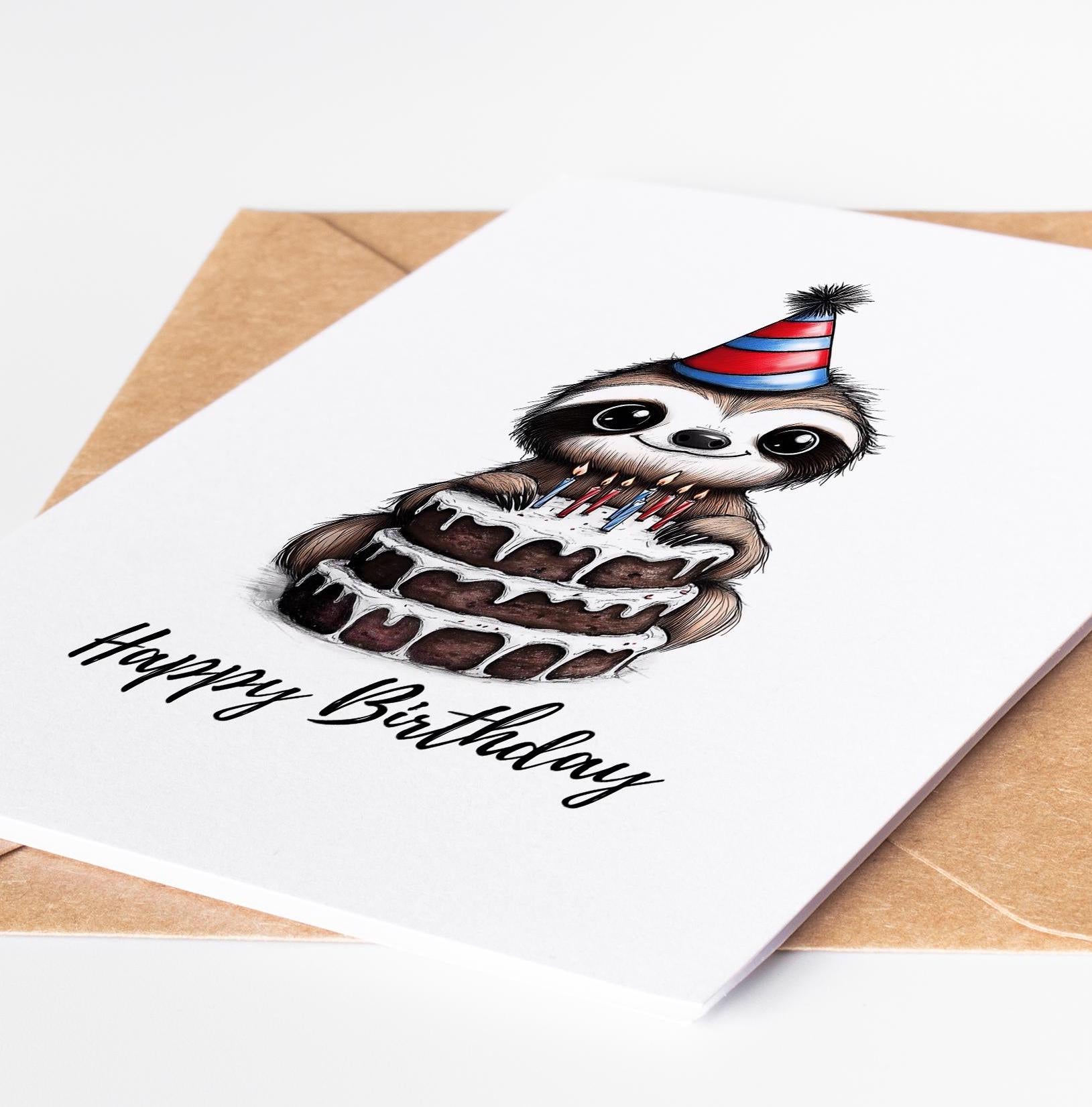 Sloth folk-art greeting card, blank inside