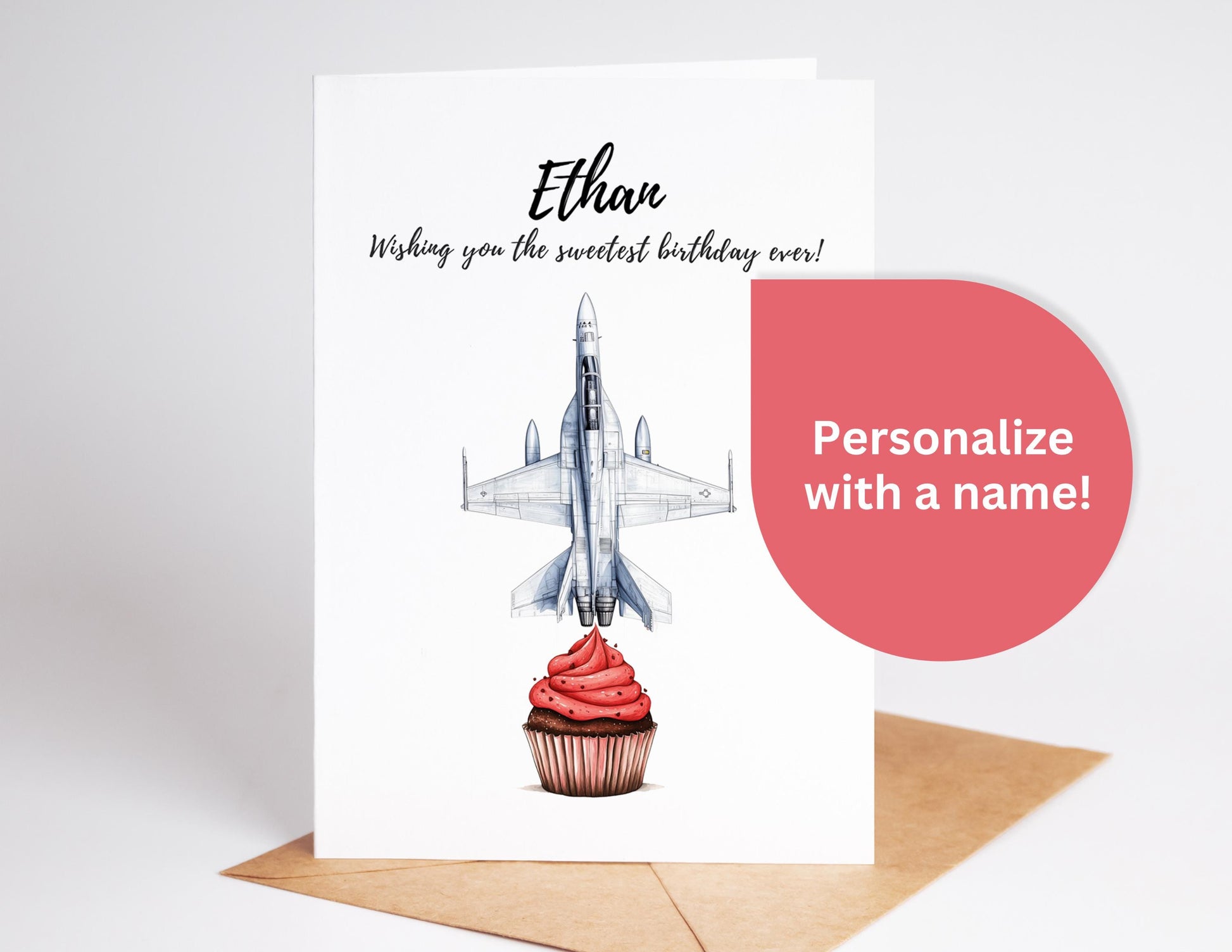 Fighter Jet folk-art greeting card, blank inside