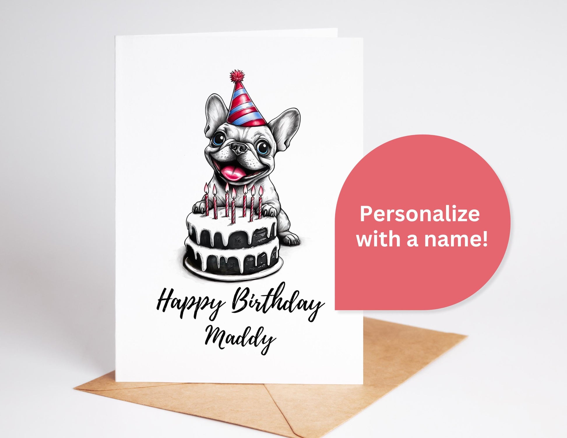 French Bulldog folk-art greeting card, blank inside