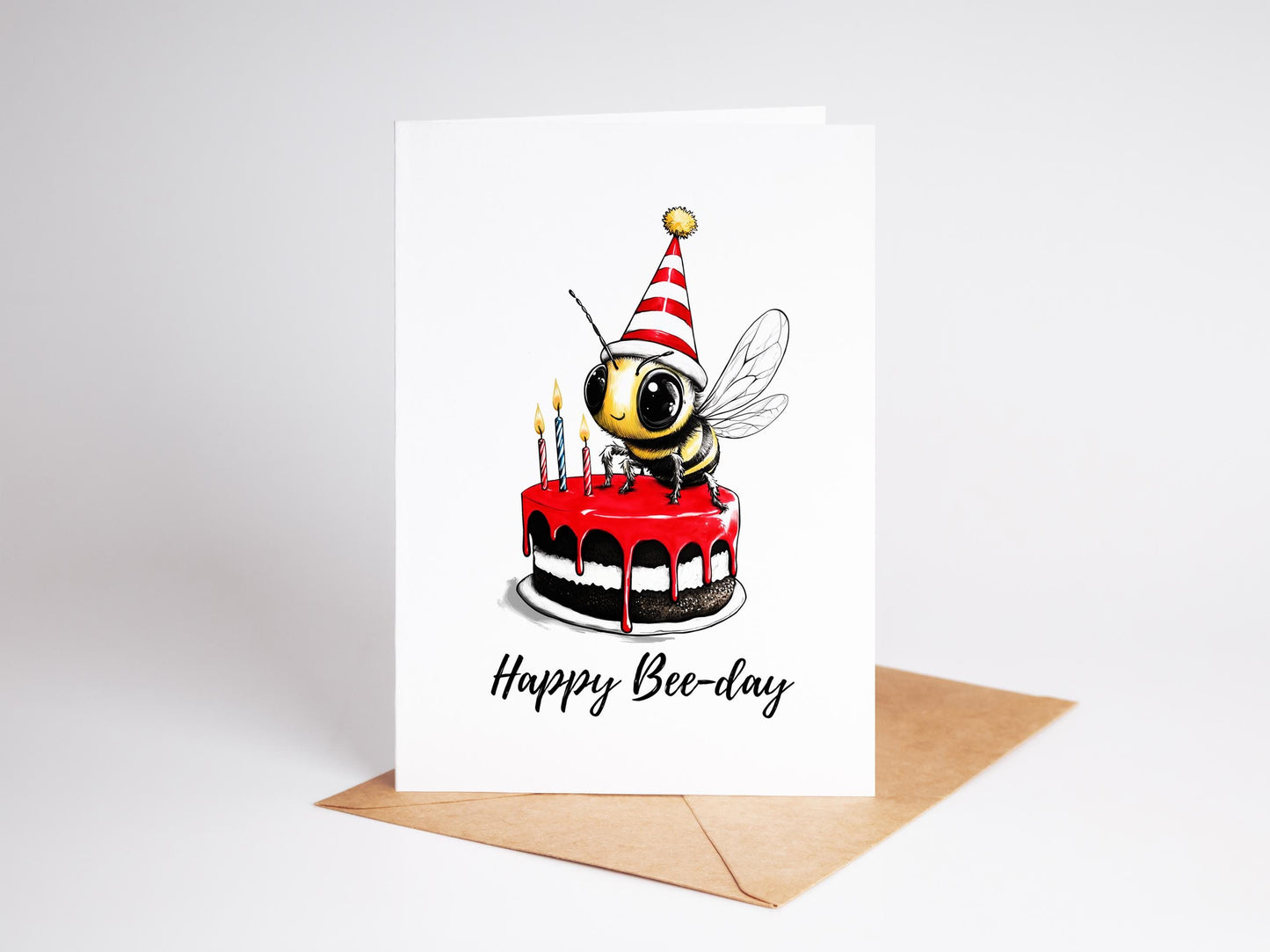 Happy Bee folk-art greeting card, blank inside