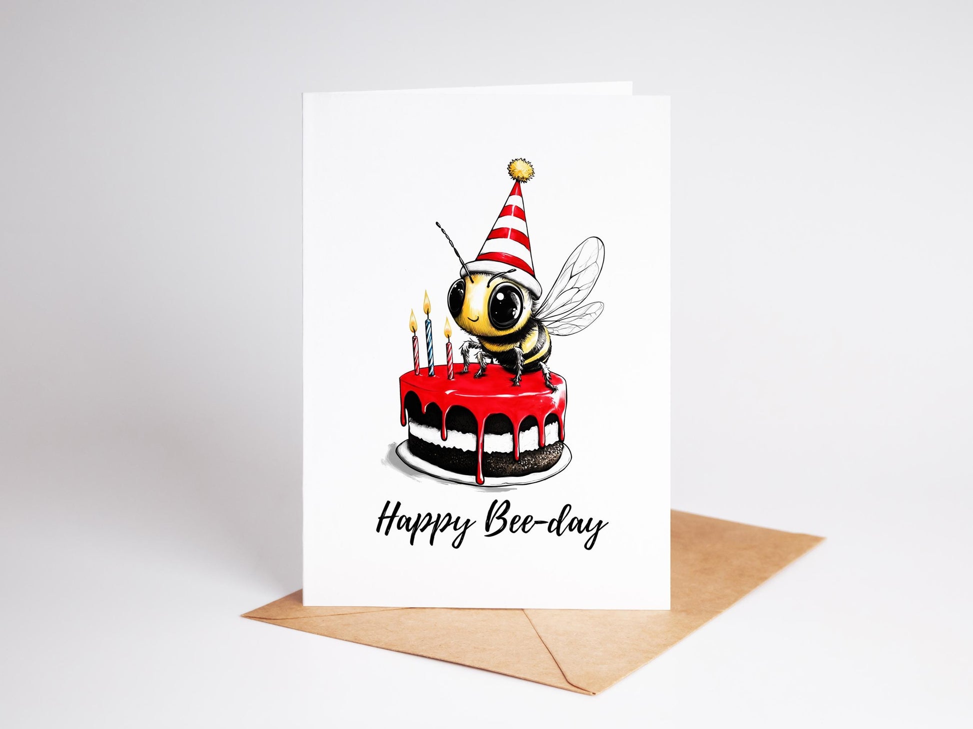 Happy Bee folk-art greeting card, blank inside