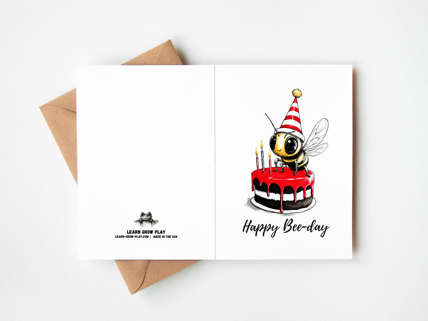 Happy Bee folk-art greeting card, blank inside