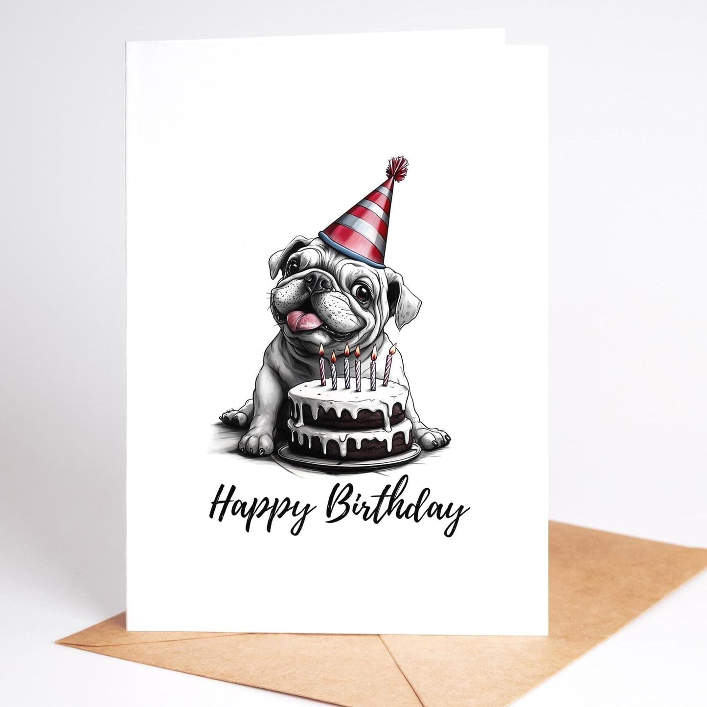 Bulldog folk-art greeting card, blank inside