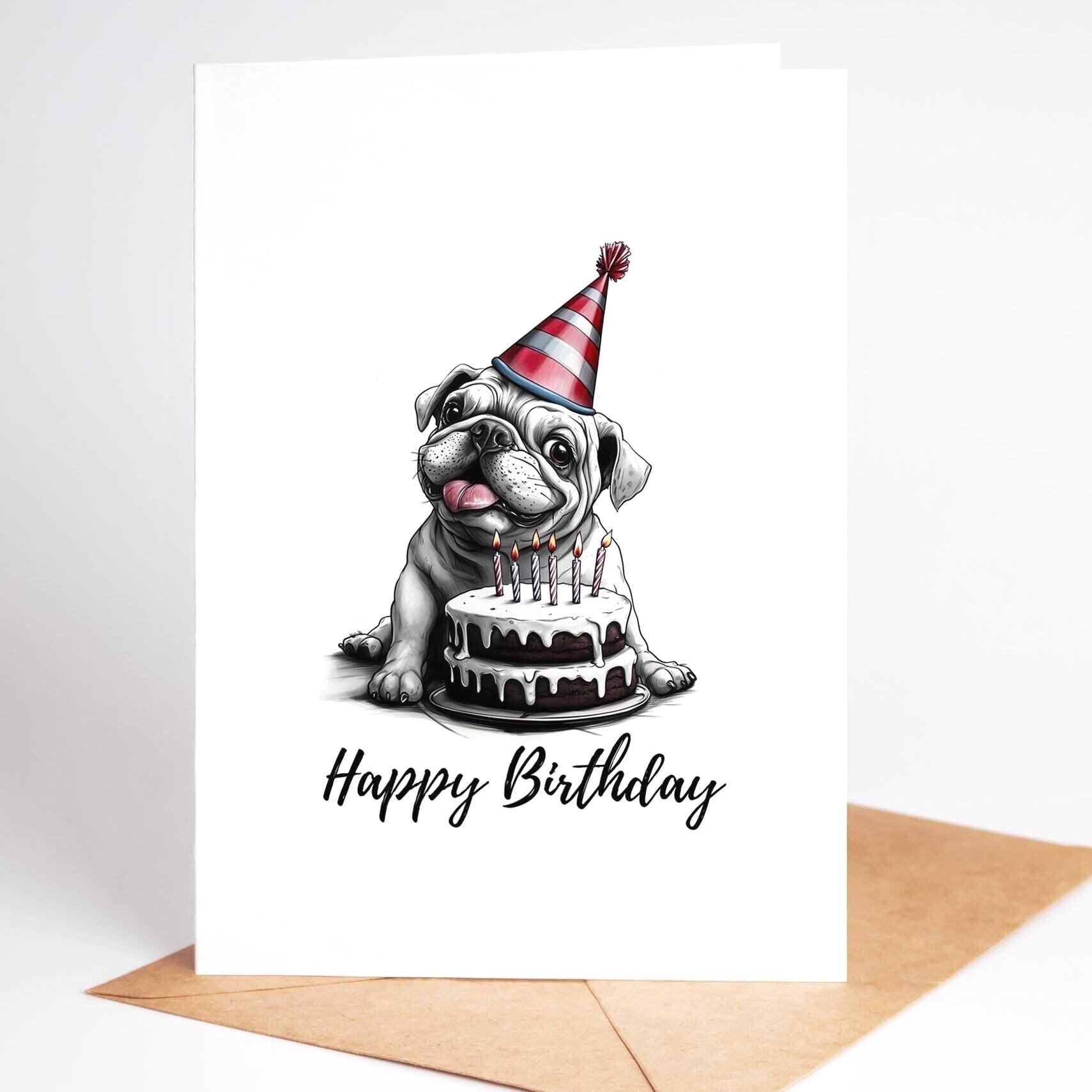 Bulldog folk-art greeting card, blank inside