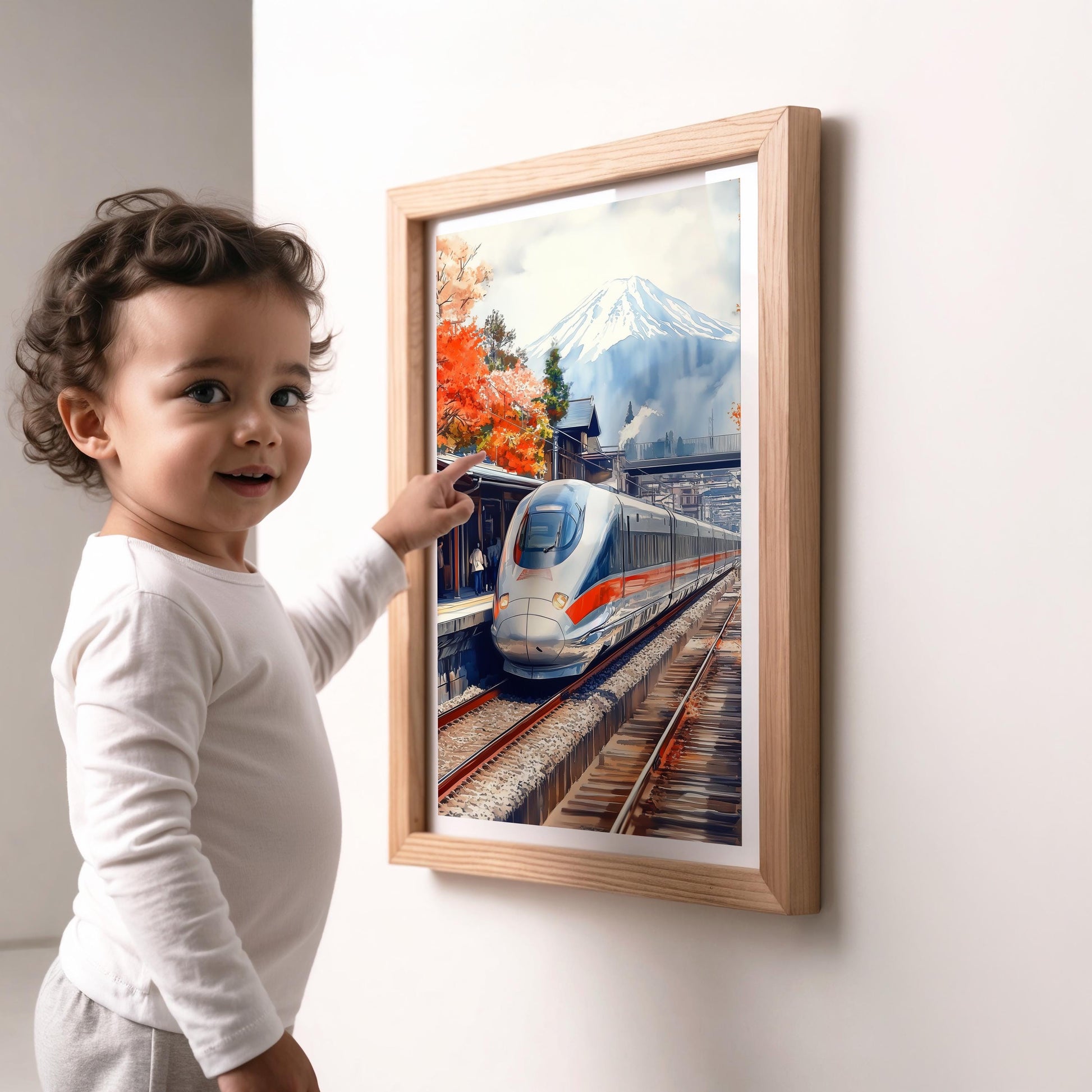 Bullet Train folk-art art print, blank inside