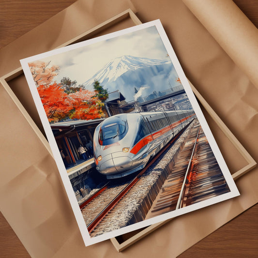Bullet Train folk-art art print, blank inside