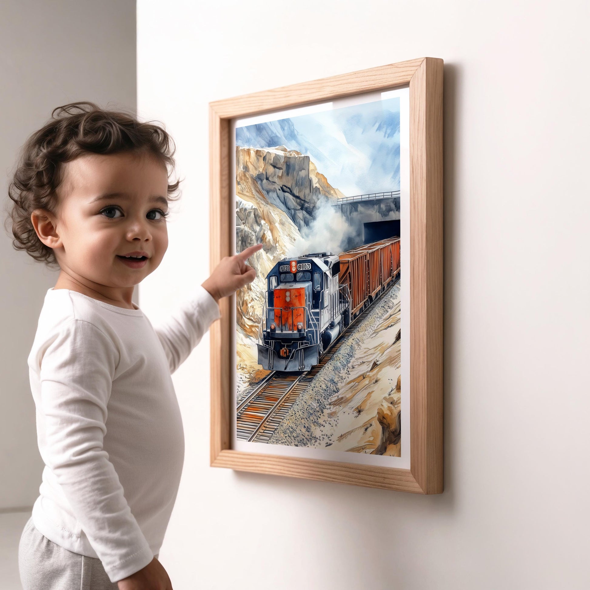 Mining Train folk-art art print, blank inside