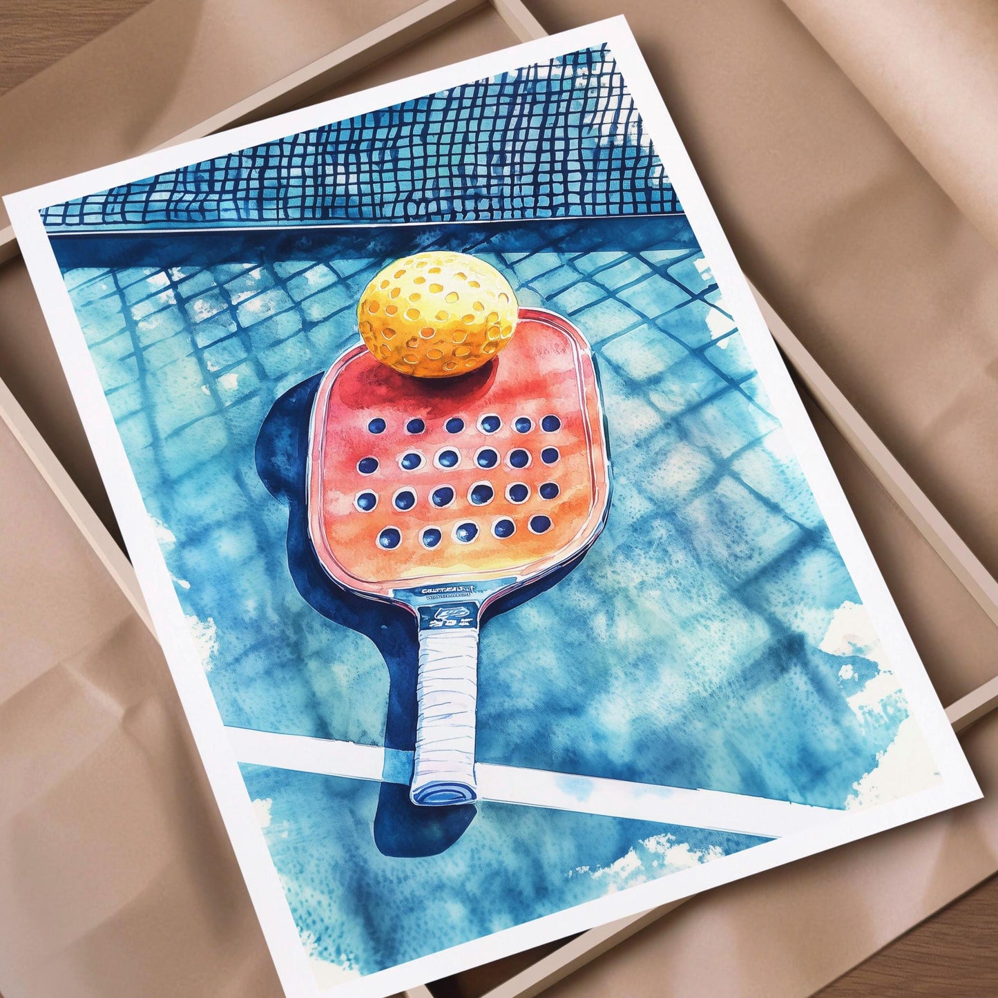 Edition Pickleball Paddle folk-art art print, blank inside