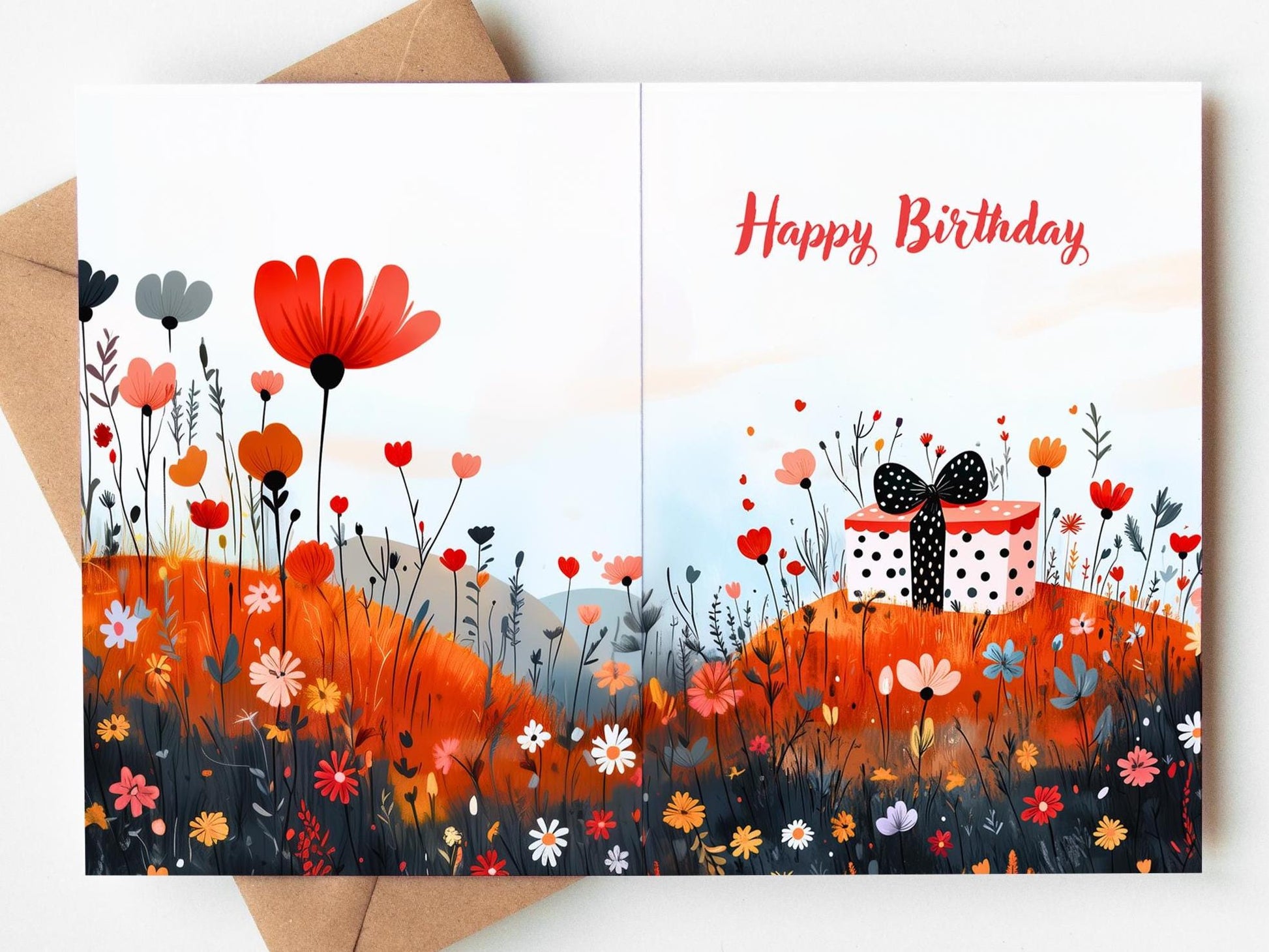 Wildflower folk-art greeting card, blank inside
