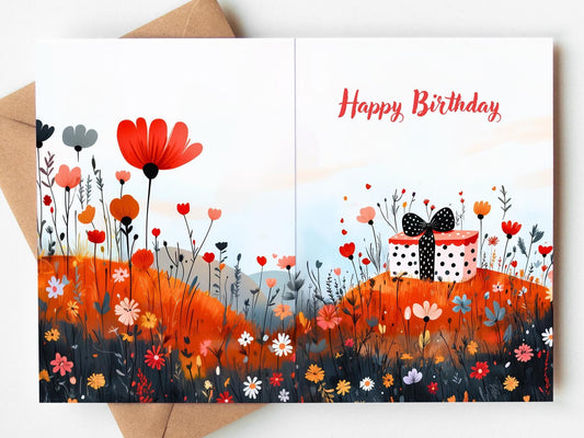 Wildflower folk-art greeting card, blank inside