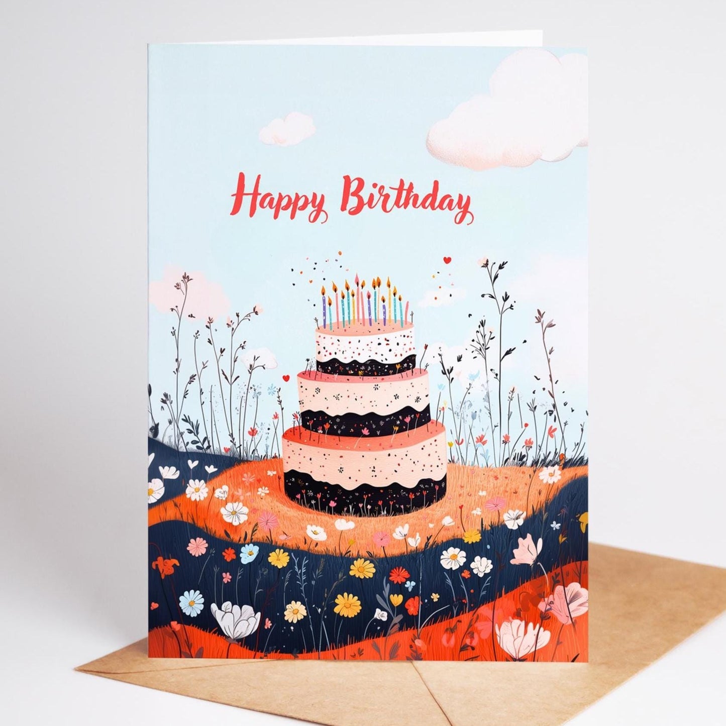 Floral folk-art greeting card, blank inside