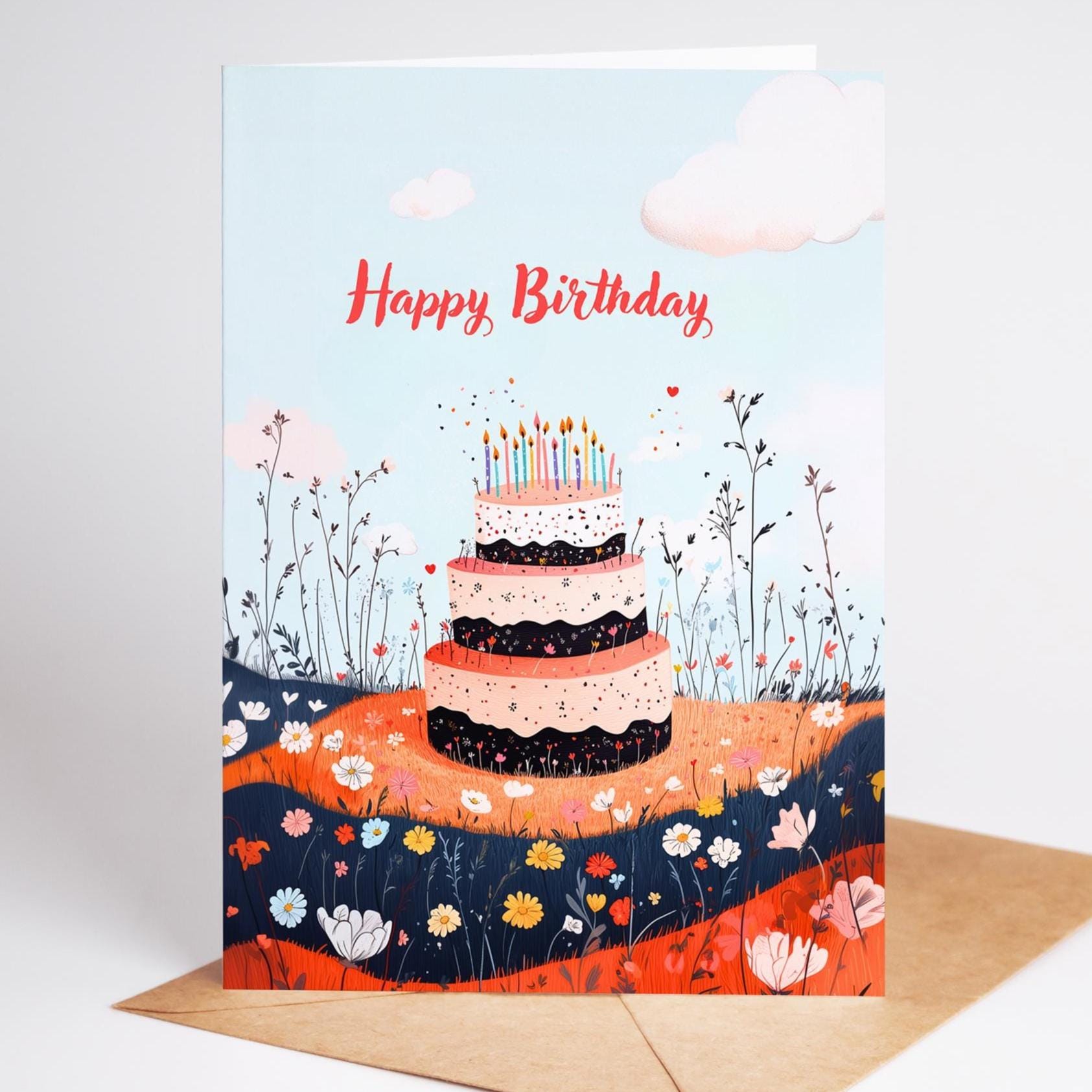 Floral folk-art greeting card, blank inside