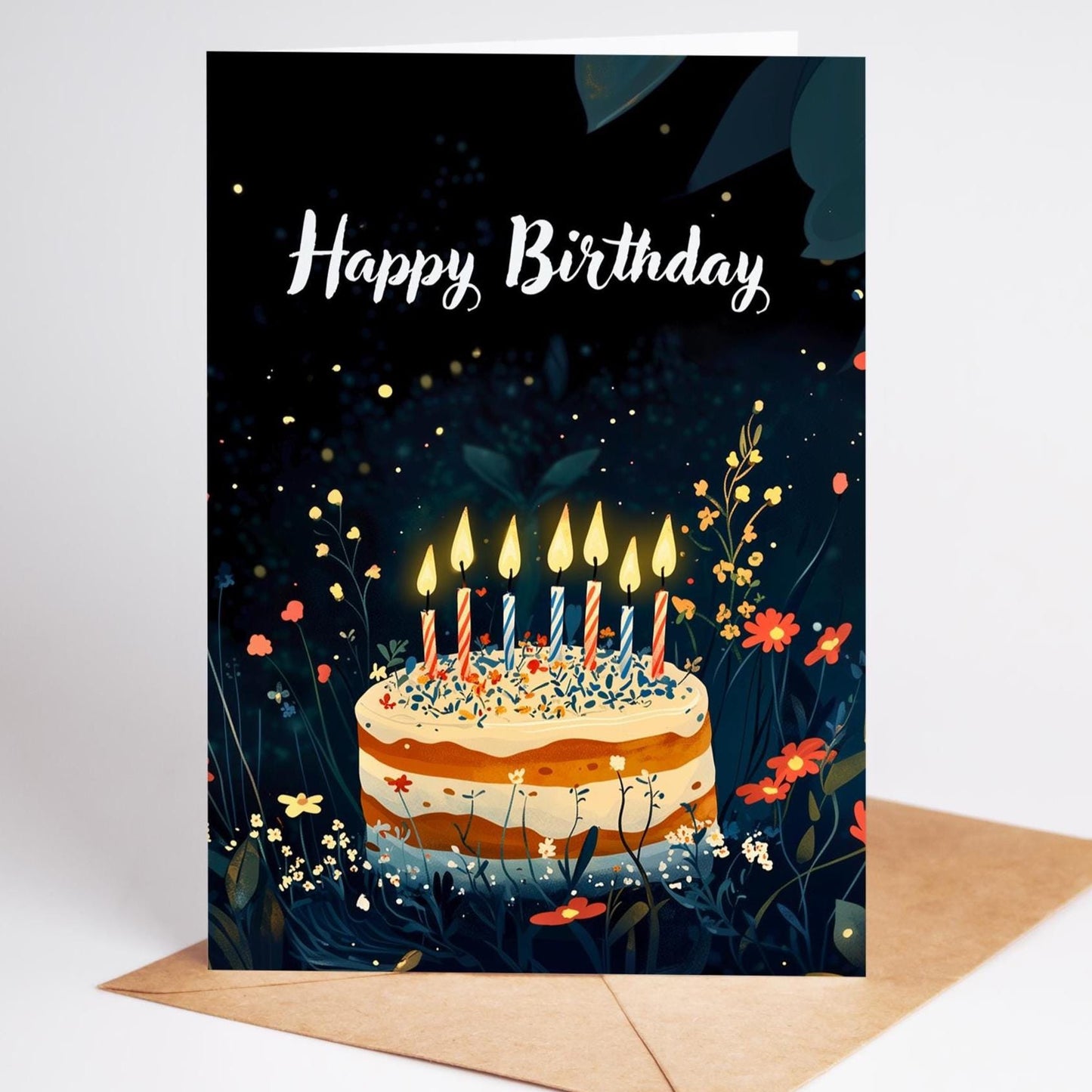 Magical Nighttime folk-art greeting card, blank inside