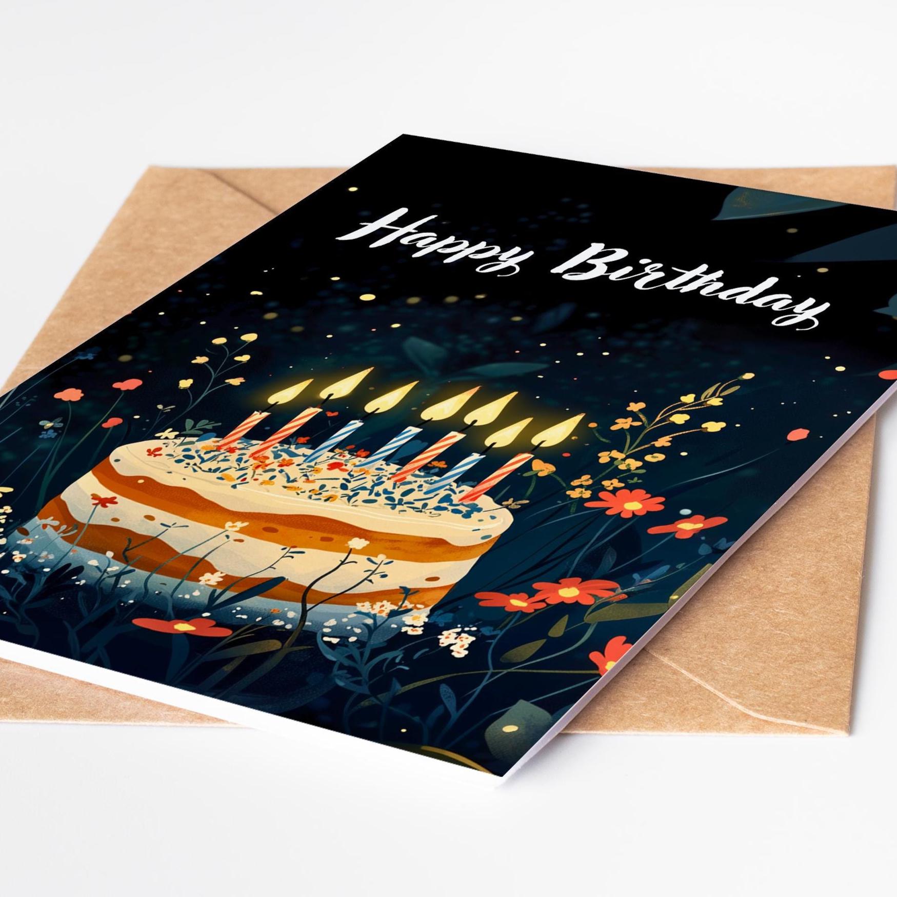 Magical Nighttime folk-art greeting card, blank inside