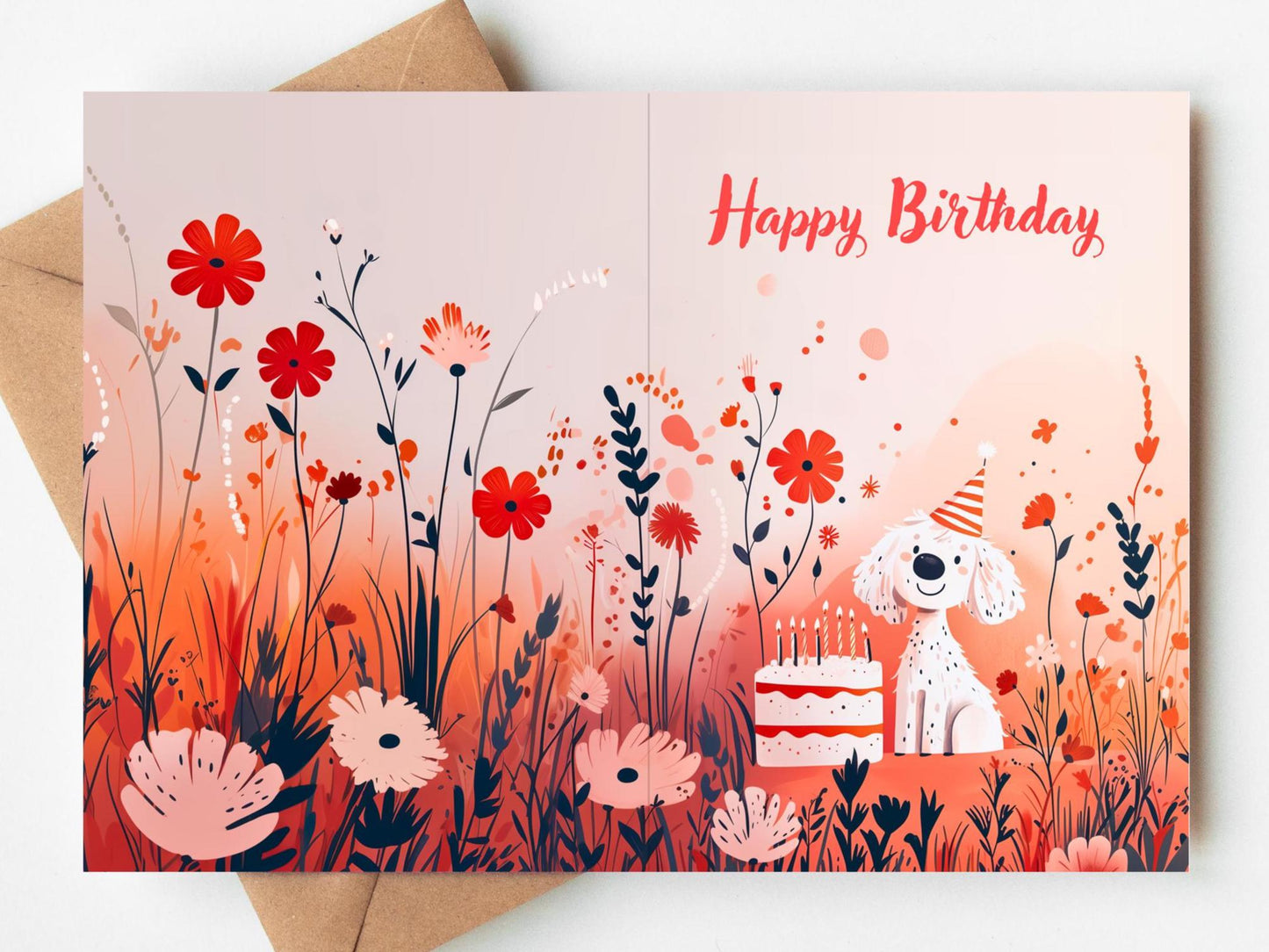 Dog folk-art greeting card, blank inside