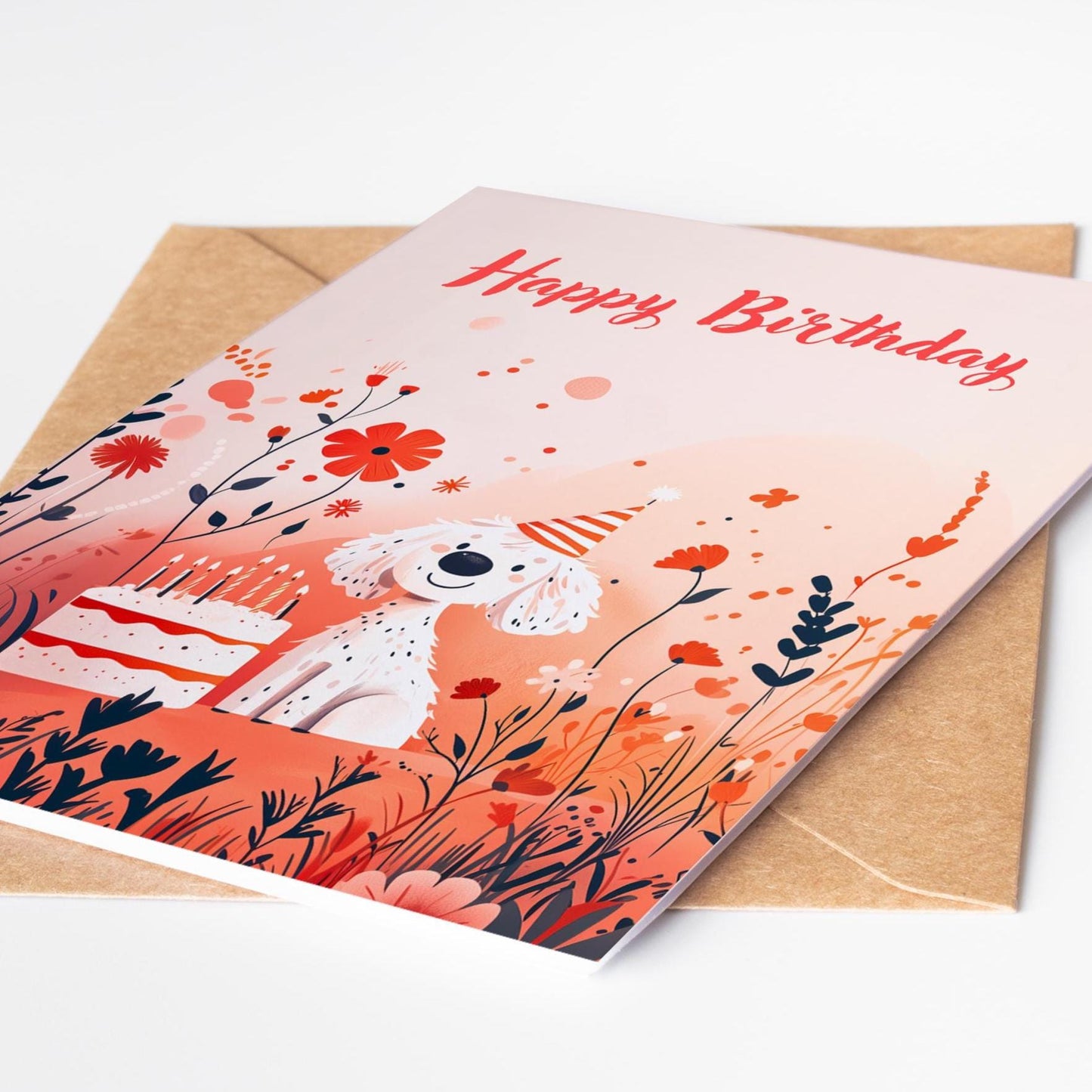 Dog folk-art greeting card, blank inside