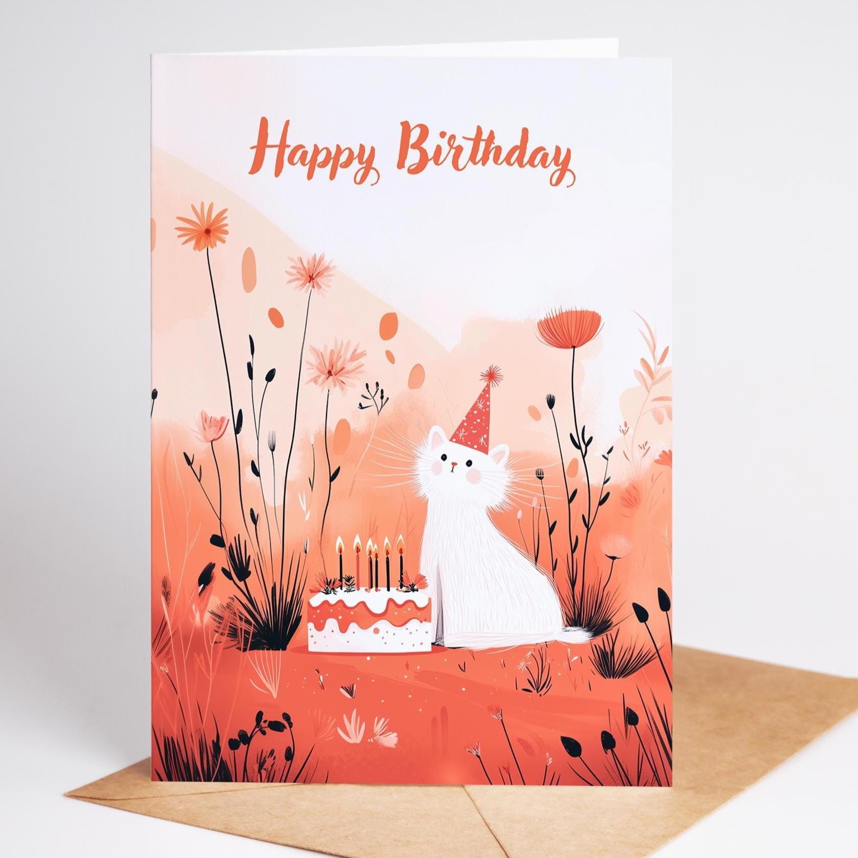 Cat folk-art greeting card, blank inside