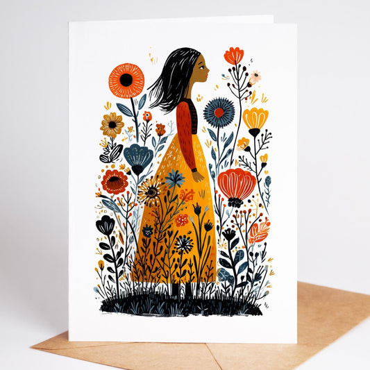 Floral folk-art greeting card, blank inside