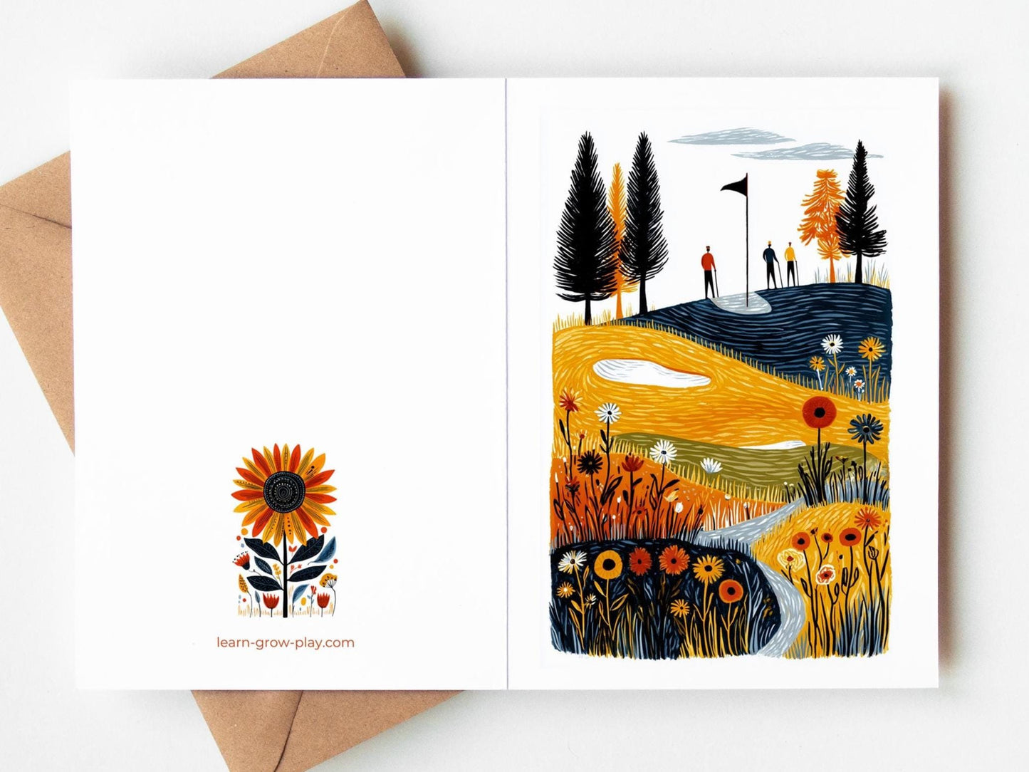Golf folk-art greeting card, blank inside