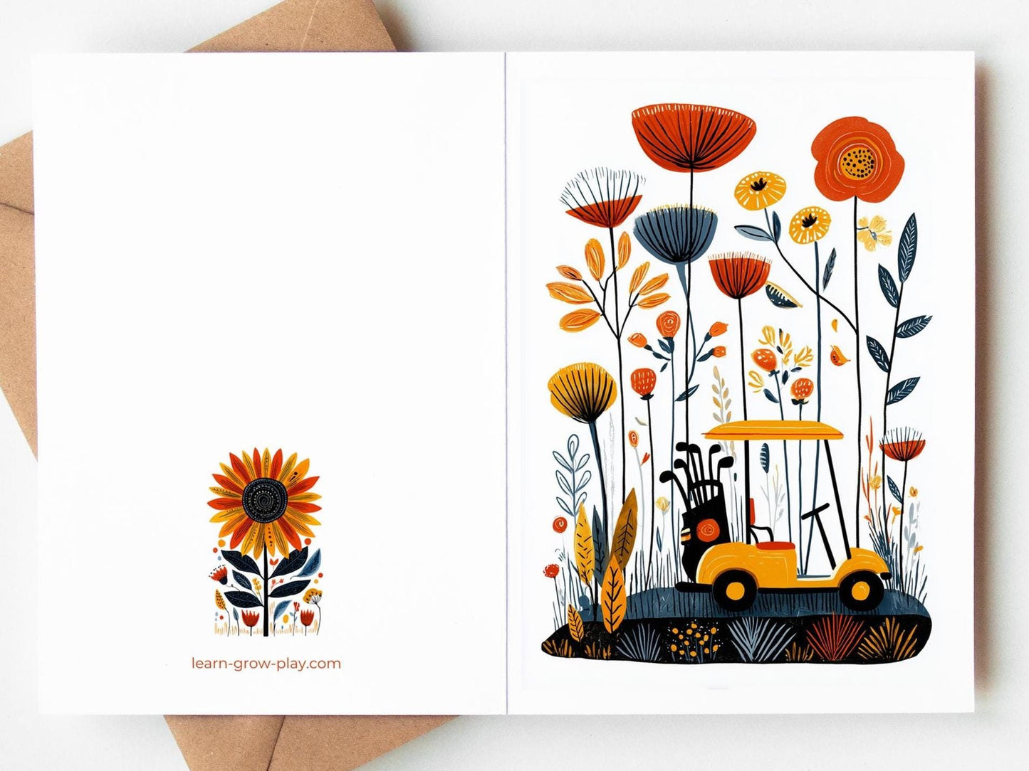 Golf folk-art greeting card, blank inside