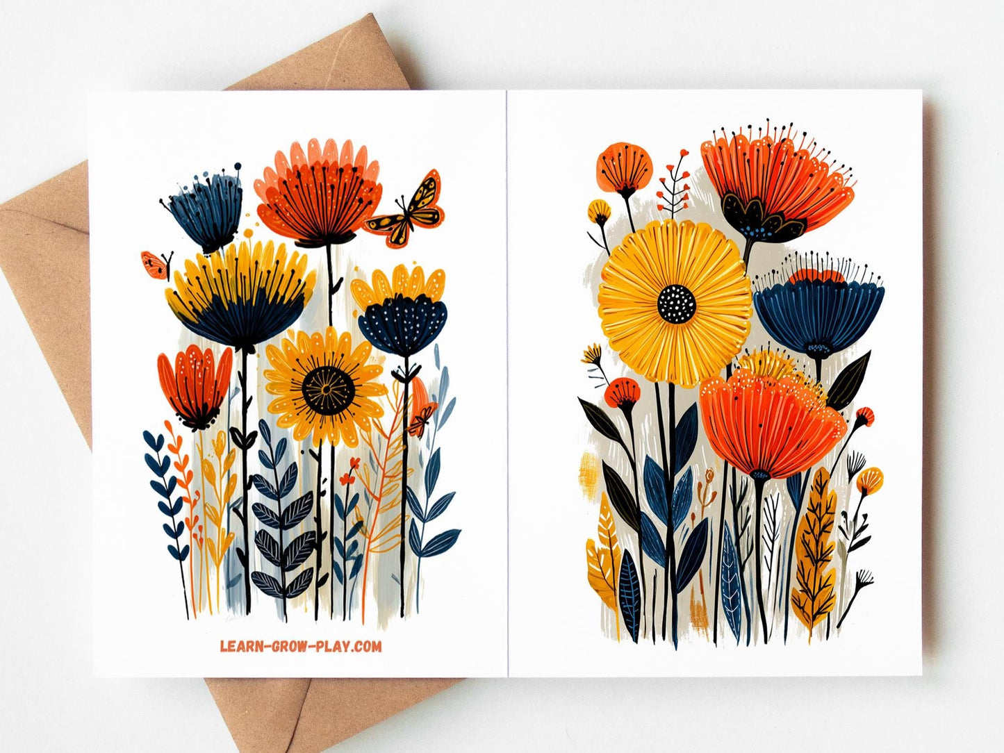 Wildflower folk-art greeting card, blank inside
