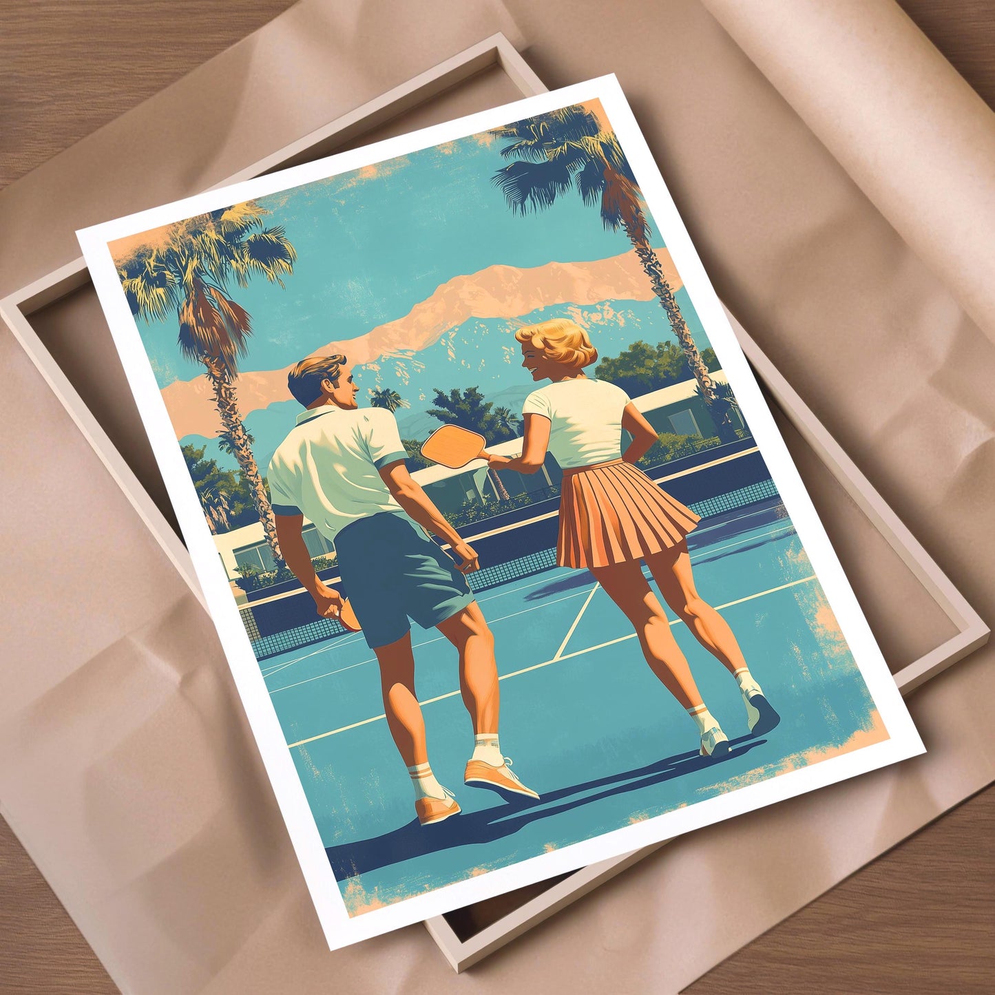 Edition Pickleball Paddle folk-art art print, blank inside