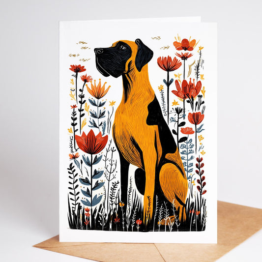 Great Dane folk-art greeting card, blank inside