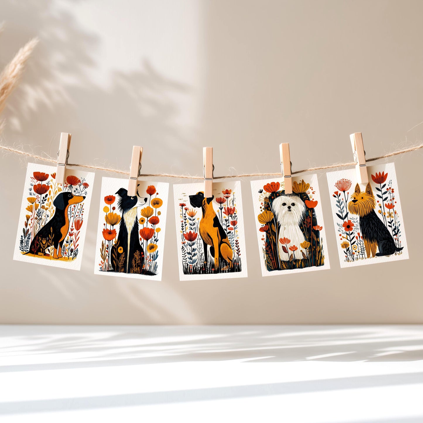 Great Dane folk-art greeting card, blank inside
