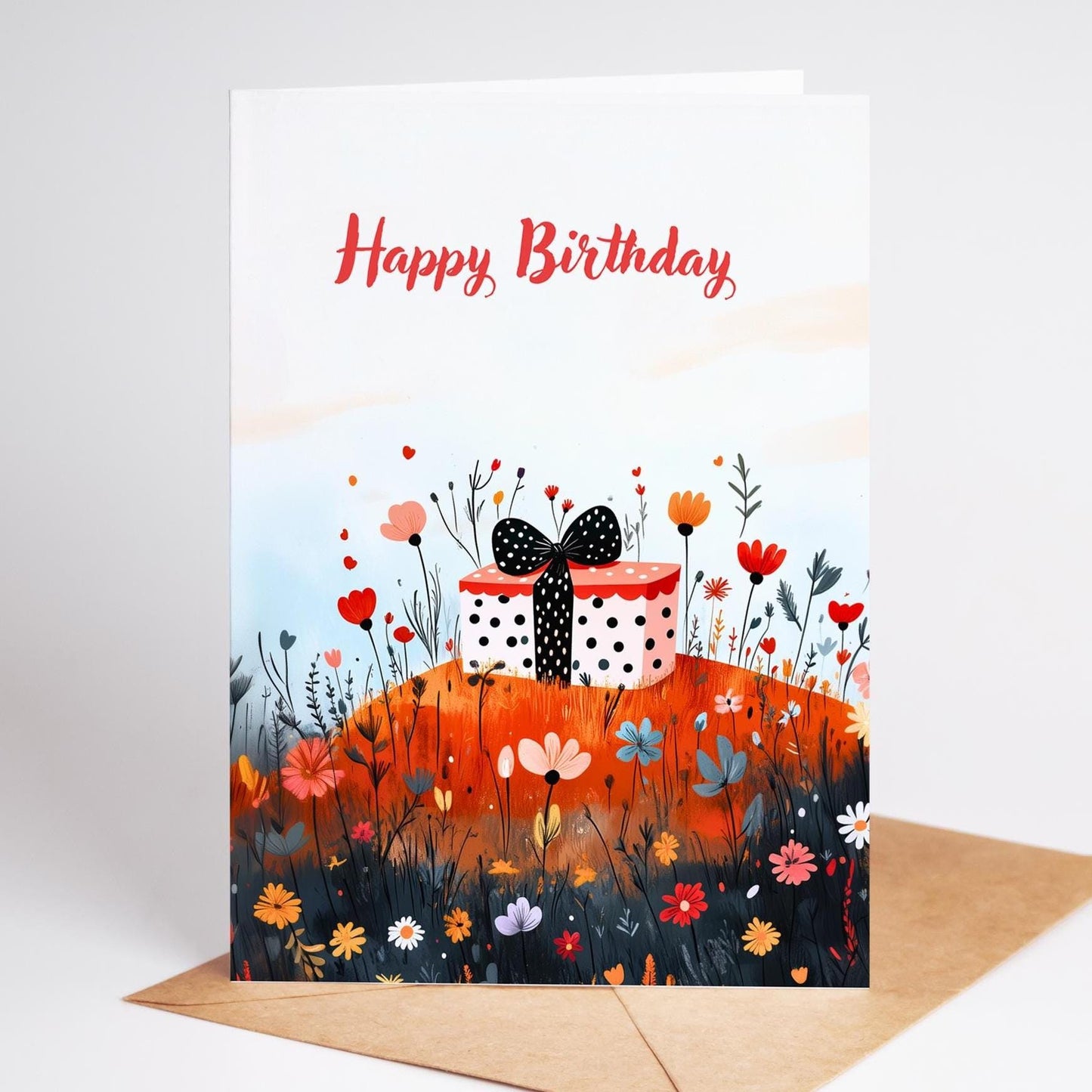 Wildflower folk-art greeting card, blank inside
