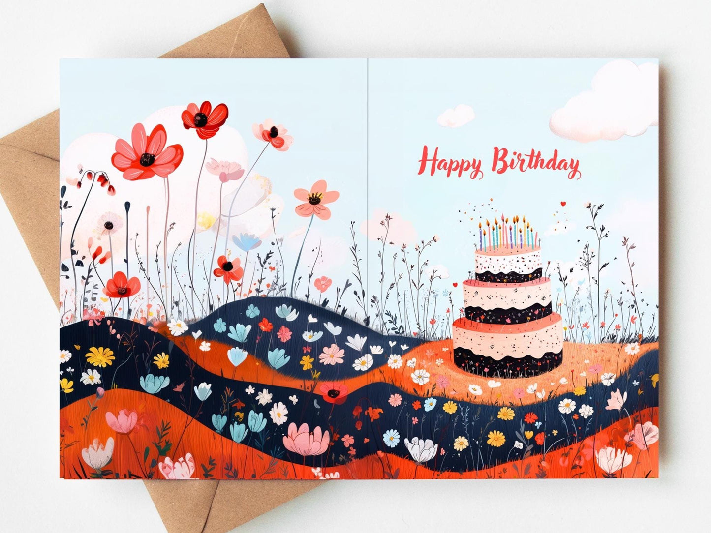 Floral folk-art greeting card, blank inside