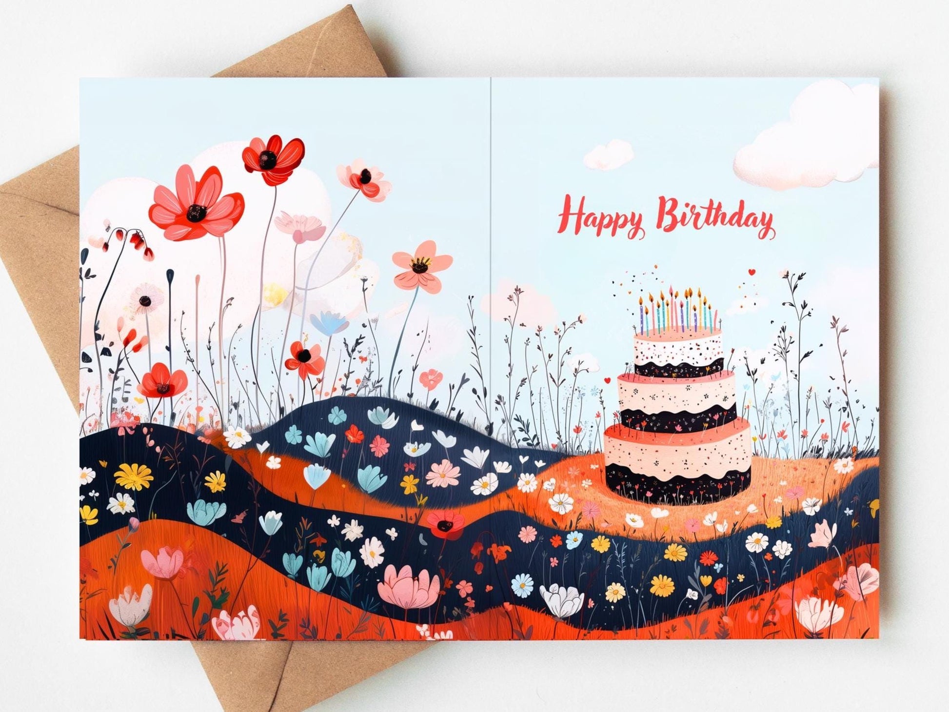 Floral folk-art greeting card, blank inside