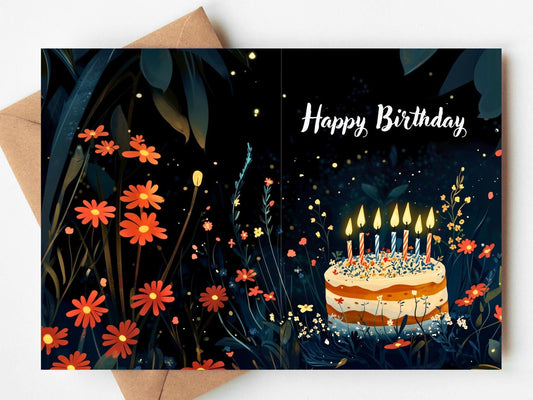 Magical Nighttime folk-art greeting card, blank inside