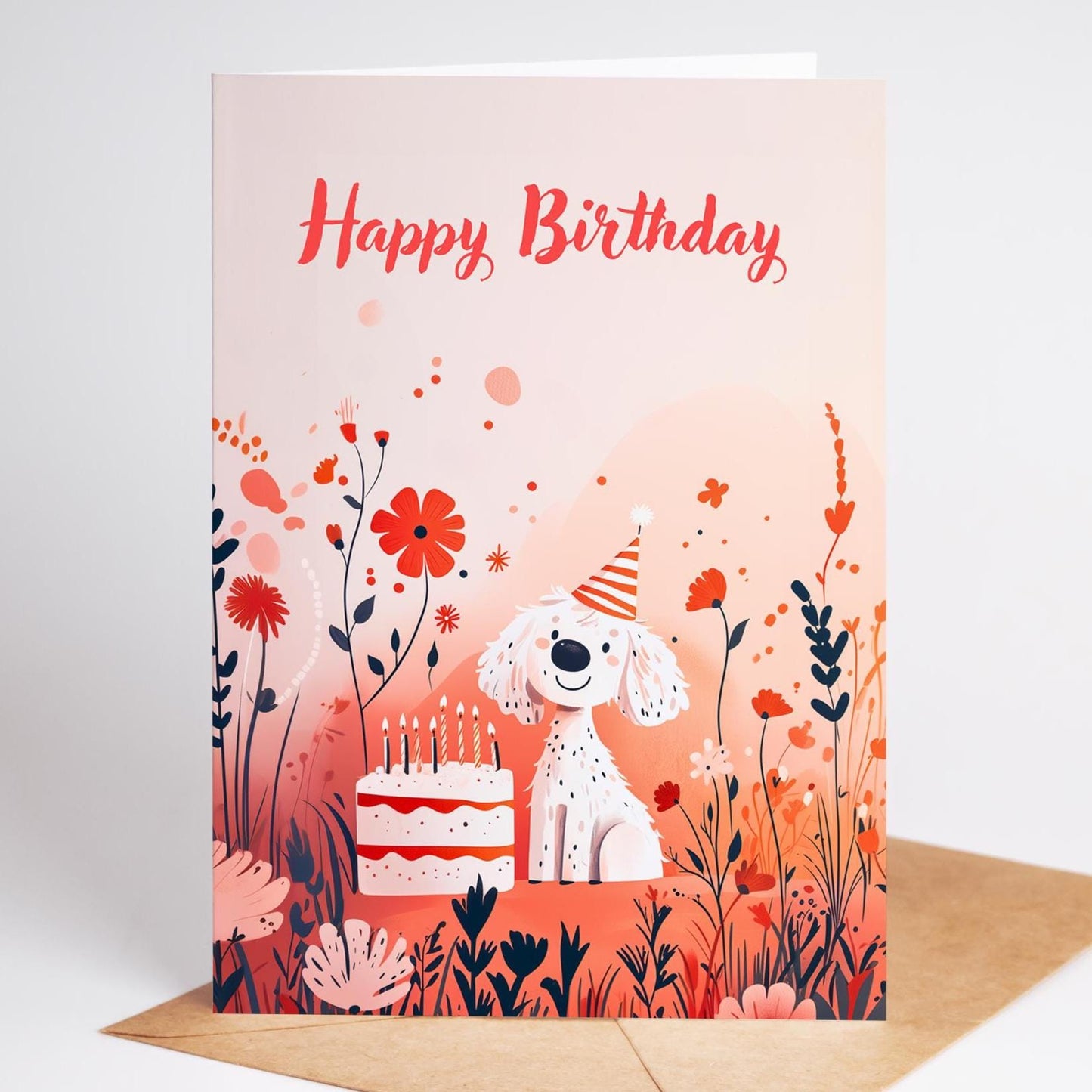 Dog folk-art greeting card, blank inside