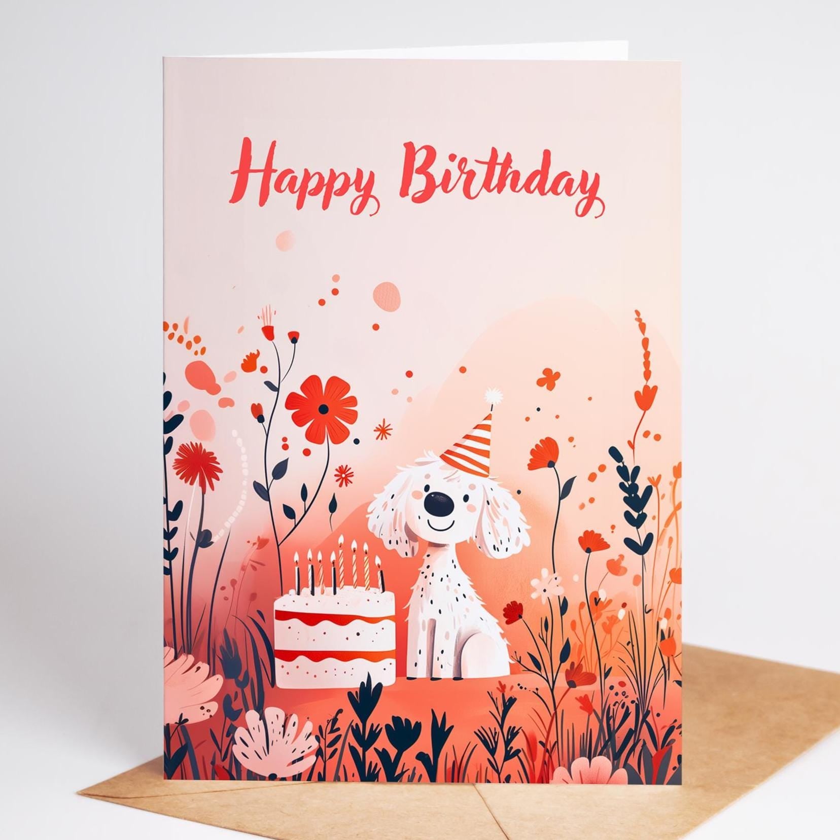 Dog folk-art greeting card, blank inside